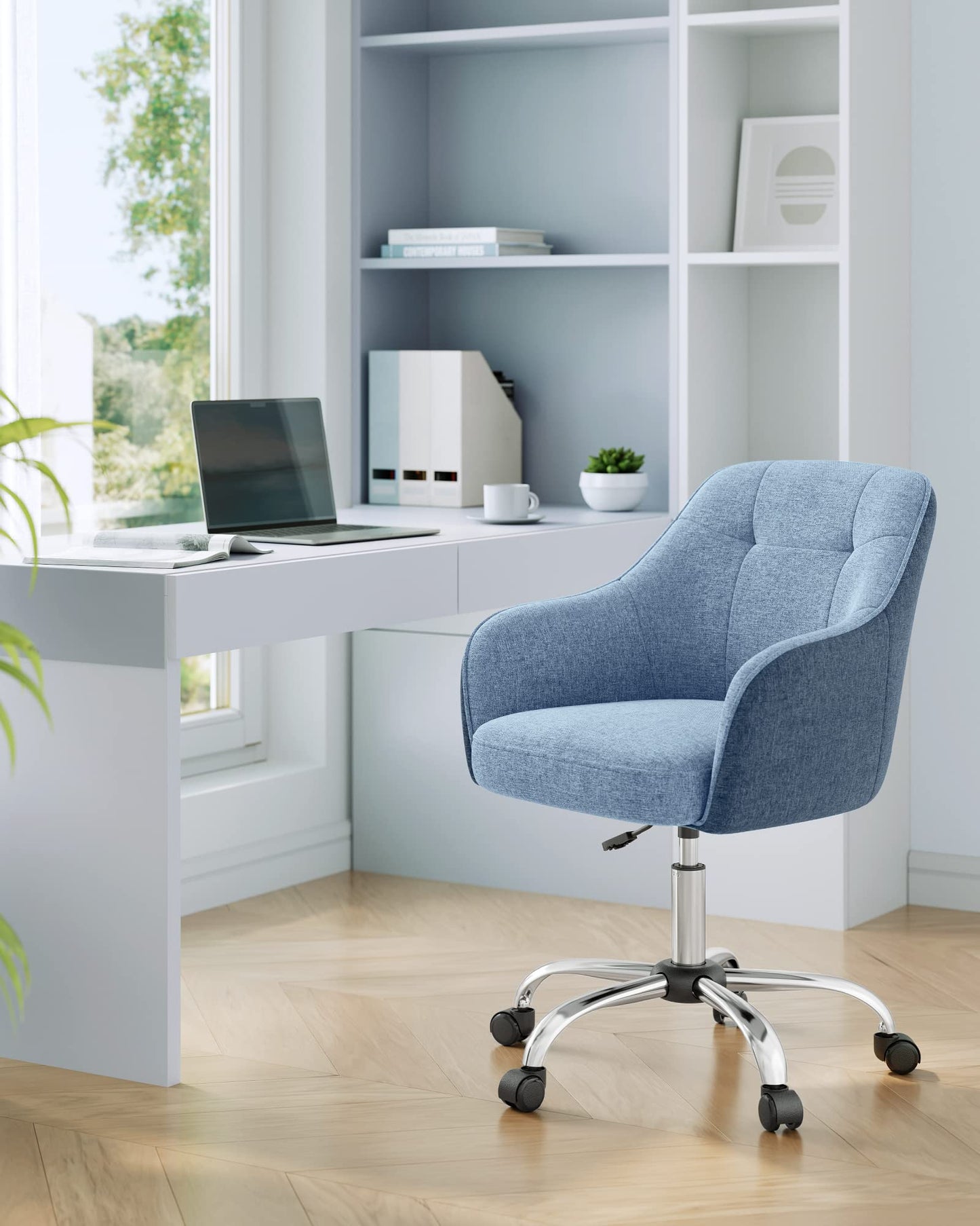 SONGMICS home office chair, swivel chair, desk chair, height adjustable, weight capacity up to 110 kg, breathable fabric, for study room, bedroom, blue OBG019Q01