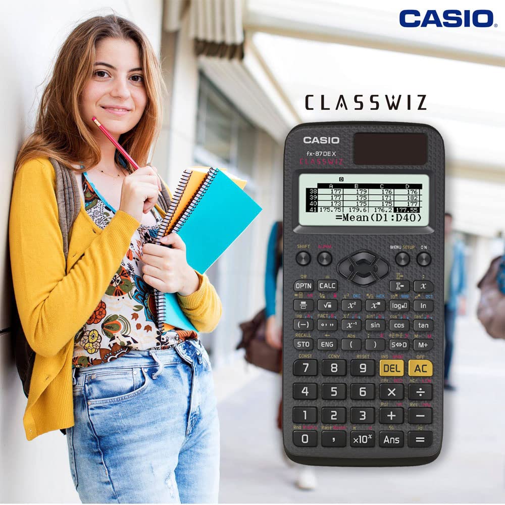 Casio ClassWiz FX-87DE X - technical scientific school calculator (593 functions, QR code function, LCD display) black