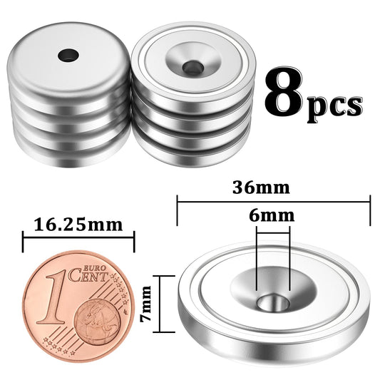 MIN CI 8 Pieces Neodymium Magnet Large, 50kg(110lbs) Magnets Strong Neodymium Magnets with Hole 36x7mm Strong Magnets Screws for Magnetic Board Kitchen Tools Keys Pot Magnet