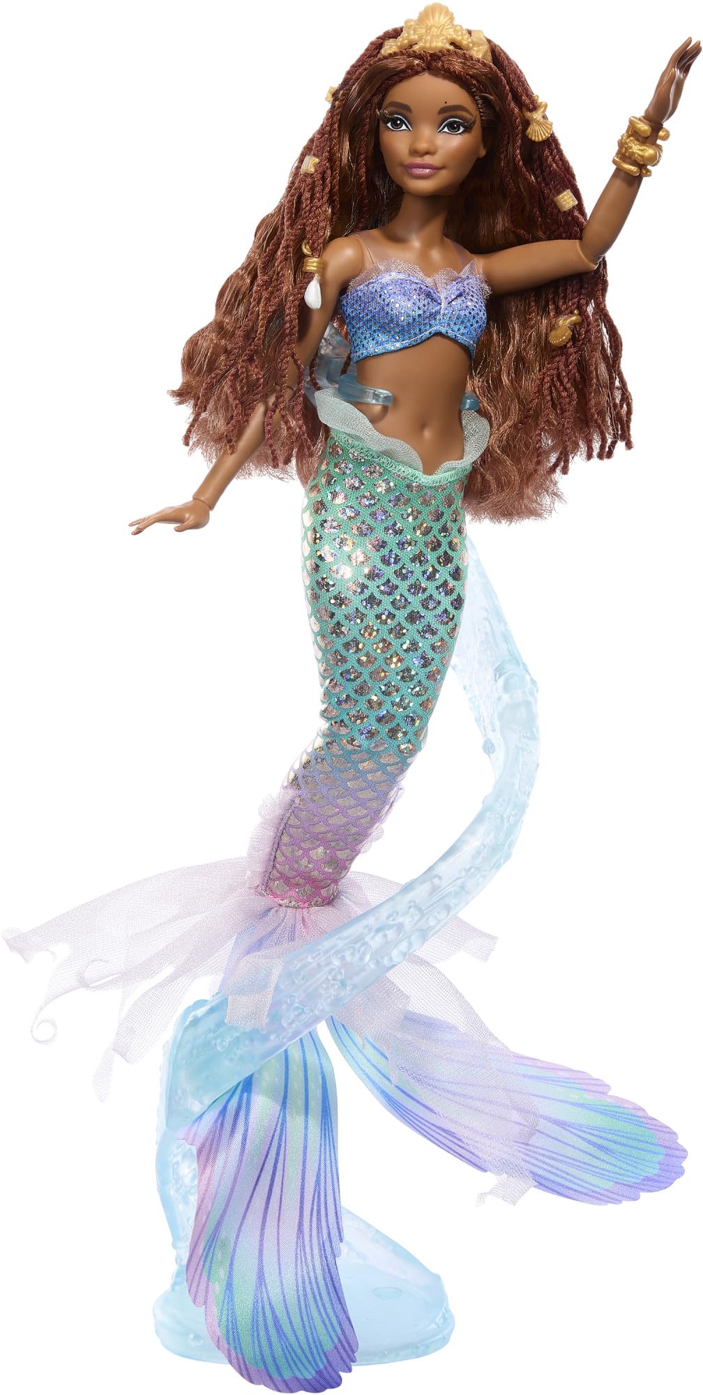 Mattel Disney Ariel, The Little Mermaid - Deluxe Mermaid Doll with Hair Beads and Doll Stand for imaginative play and display, for kids ages 3 and up, HNF42