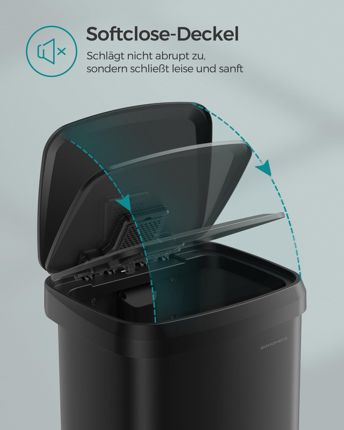 SONGMICS Kitchen Trash Can, 50 Liter Waste Bin, Metal Step Trash Can with Lid, Tall, Slim, and Spacious, Black LTB530B5002