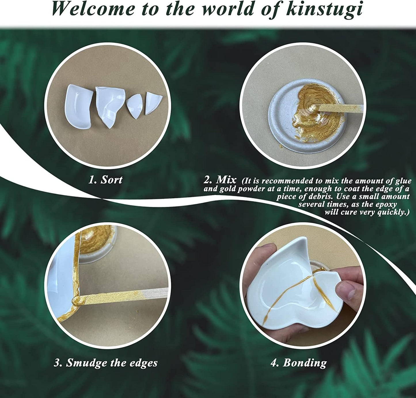 MUFUN Kintsugi Kit, Kintsugi Repair Set, Repair Ceramic Bowls & Vases with Gold Powder Adhesive, Beginner Kintsugi kit, perfect for beginners, easy Kintsugi Craft.