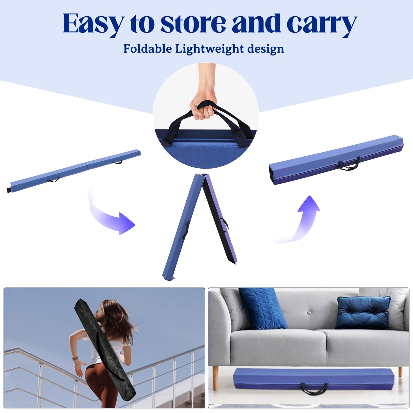 SportBob balance beam children's balance beam foldable beam gymnastics 240cm PU leather balance beam for home balance beam training beam for children, fitness/training/gymnastics