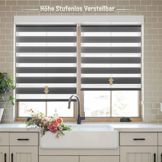 Deswell double roller blind clamp fix without drilling anthracite B110 x H140 cm (fabric width 106cm) blinds for windows without drilling for windows with translucent & blackout/height continuously adjustable