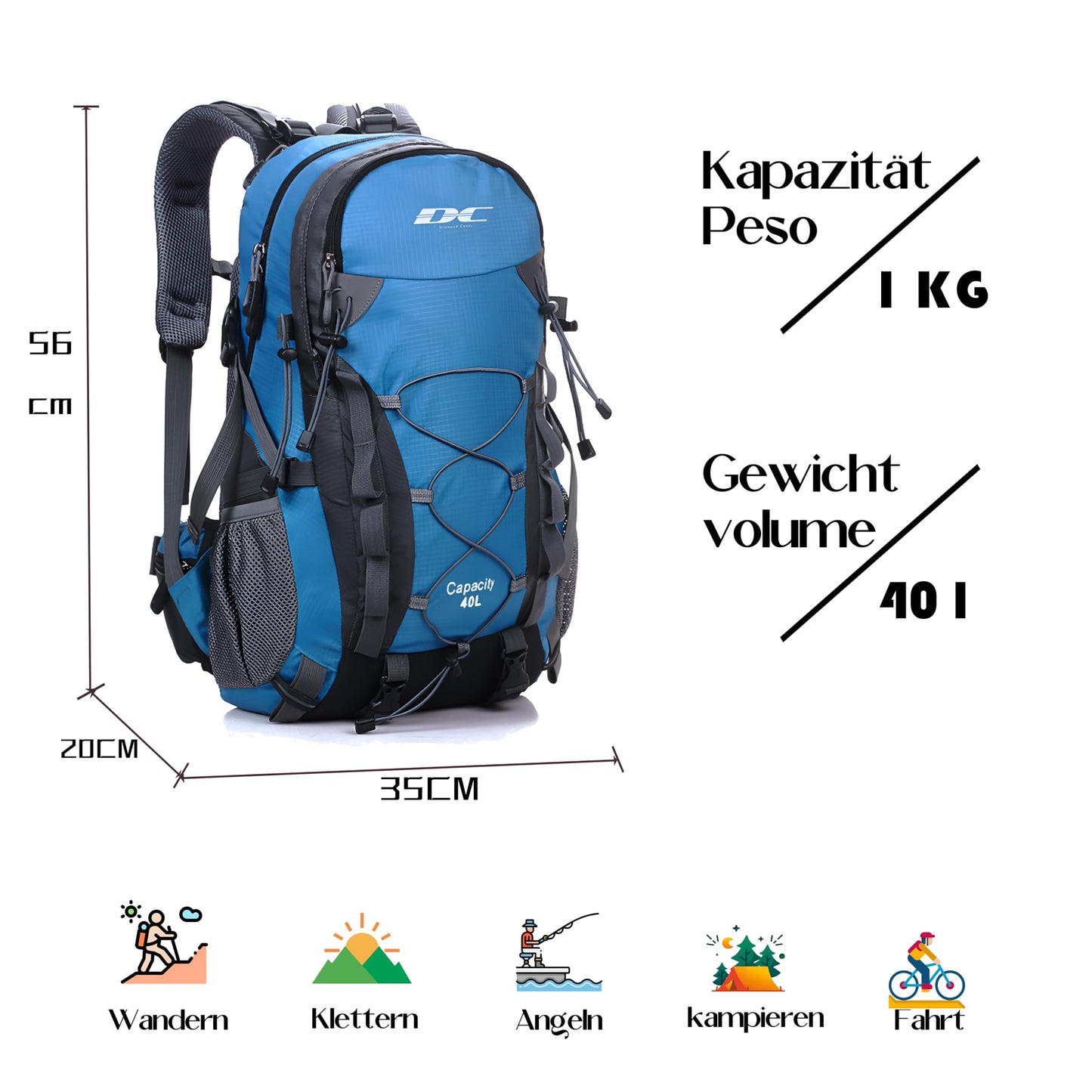DCmount hiking backpack 40l men women waterproof travel backpack with rain cover