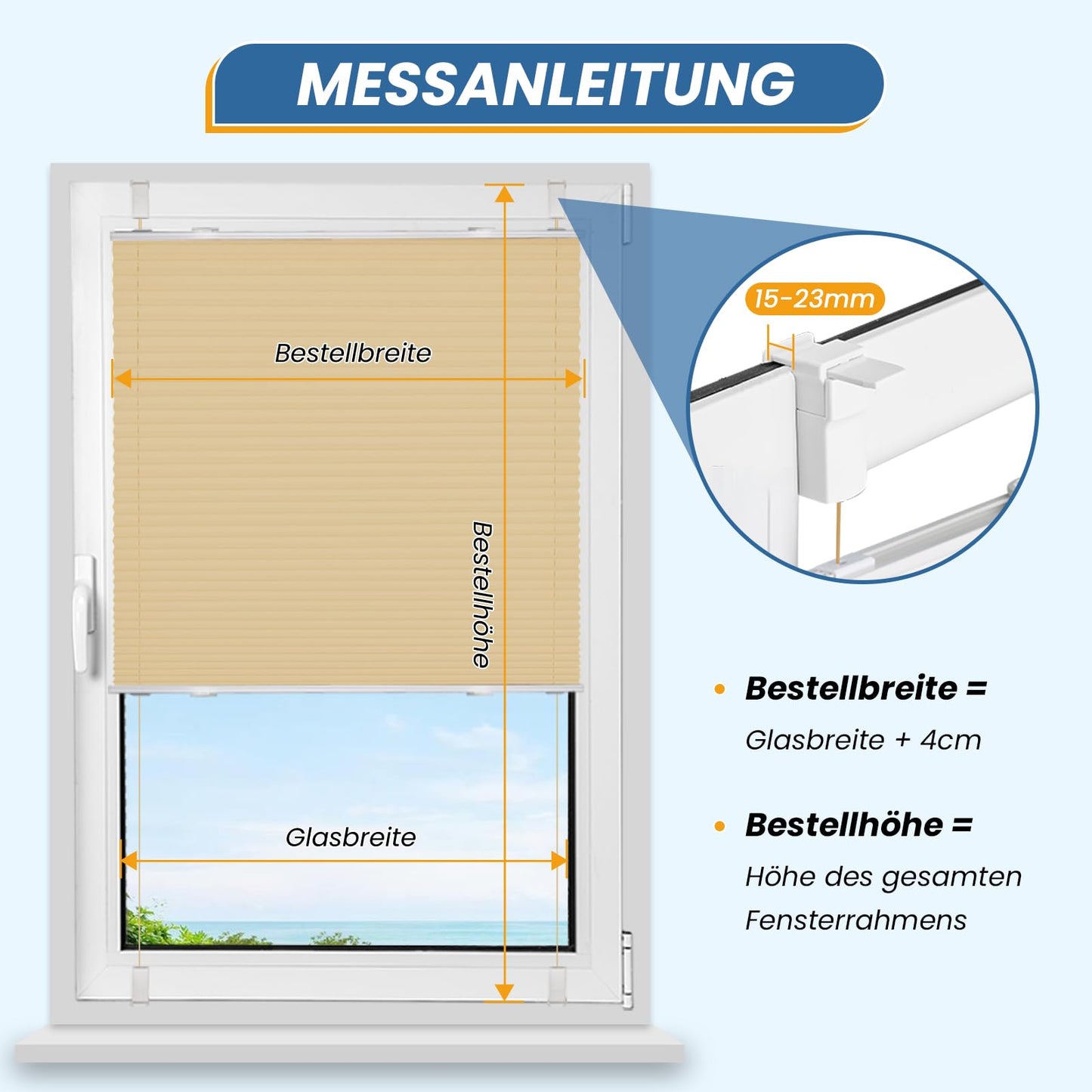Pleated blind without drilling clampfix cream W75 x H120 cm, pleated blinds translucent and privacy blinds easyfix foldable blind with clamping bracket pleated blind sun protection for windows & doors