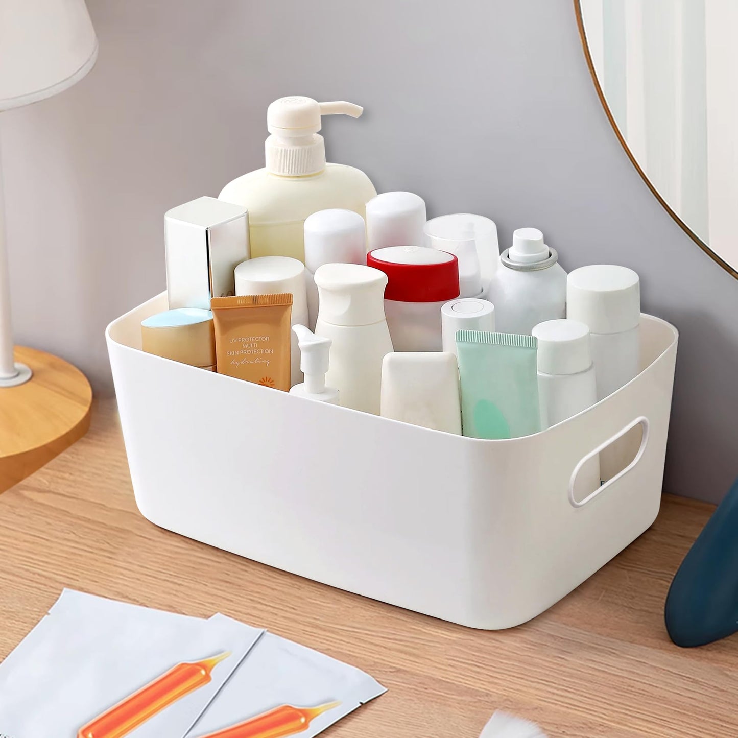 LYLIDIA 10 Piece Storage Box Plastic 30 cm Storage Basket Large White Basket Storage Plastic Box Baskets Plastic Box for Bathroom Kitchen Cabinet Shelf Organizer Boxes