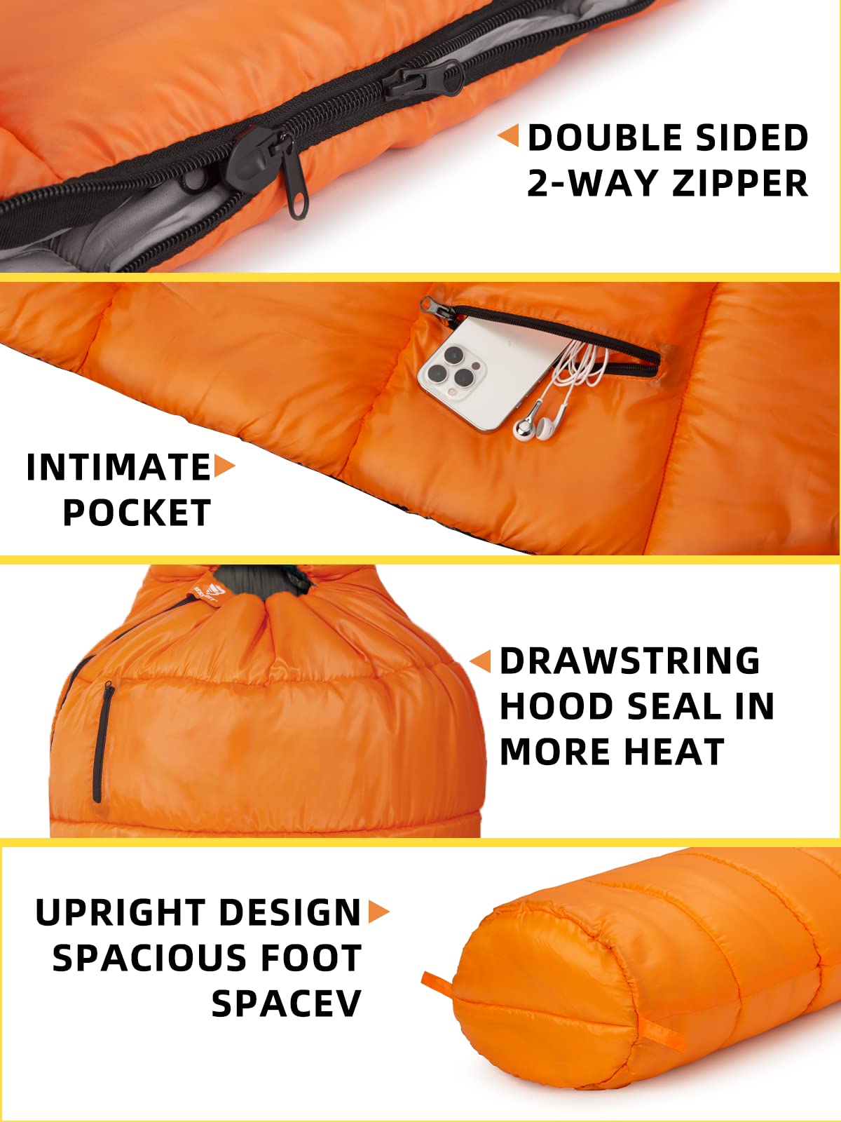 Bessport sleeping bag -10℃ 4 seasons winter mummy sleeping bag water resistant sleeping bag for travel camping outdoor camping or indoor