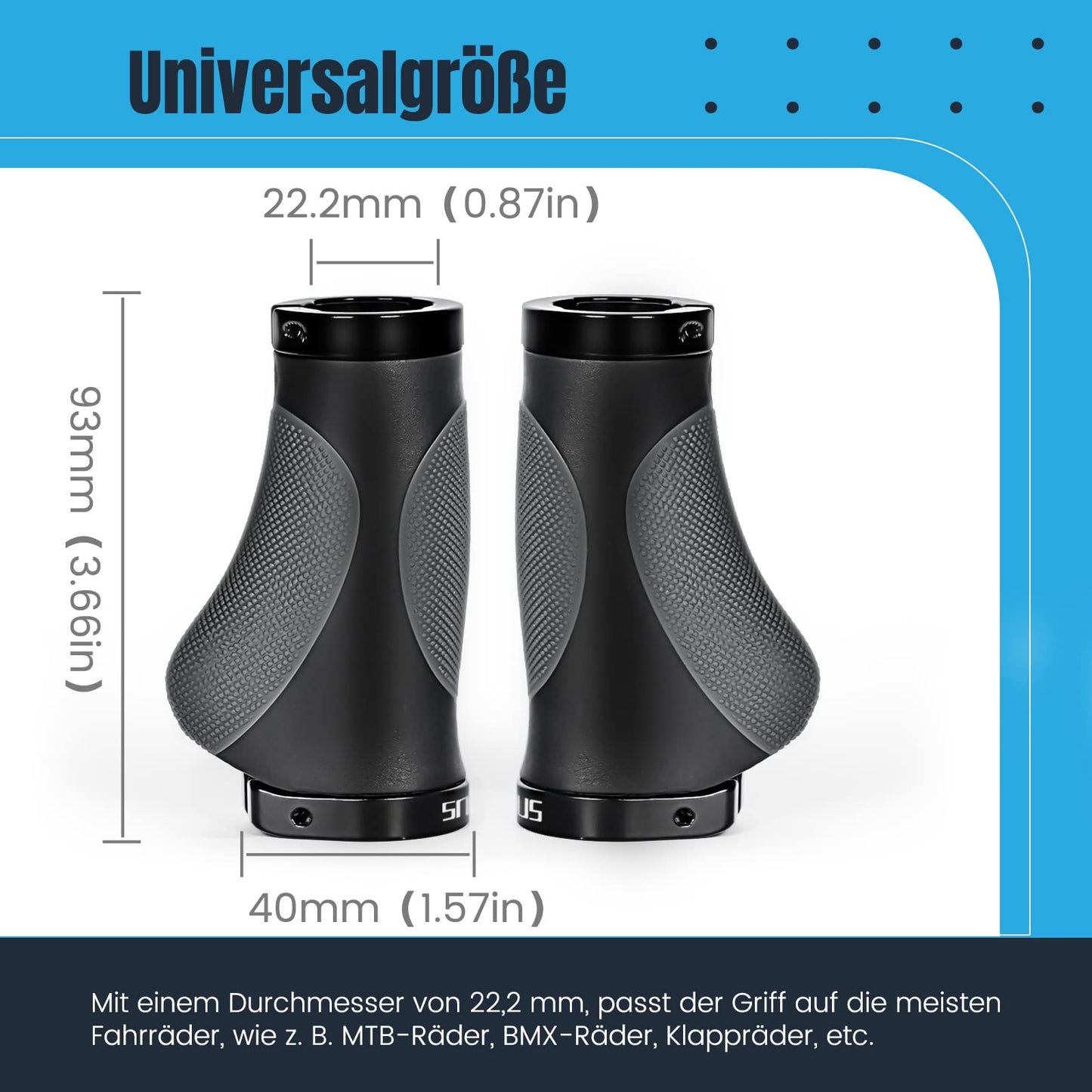 PRUNUS Bike Grips Ergonomic Short, Bike Grips Twist Shift, 22mm Bike Grips/Handlebar Grips with Double Lock-On Design, Handlebar Grips for MTB, Road Bike, BMX, Scooter, etc.