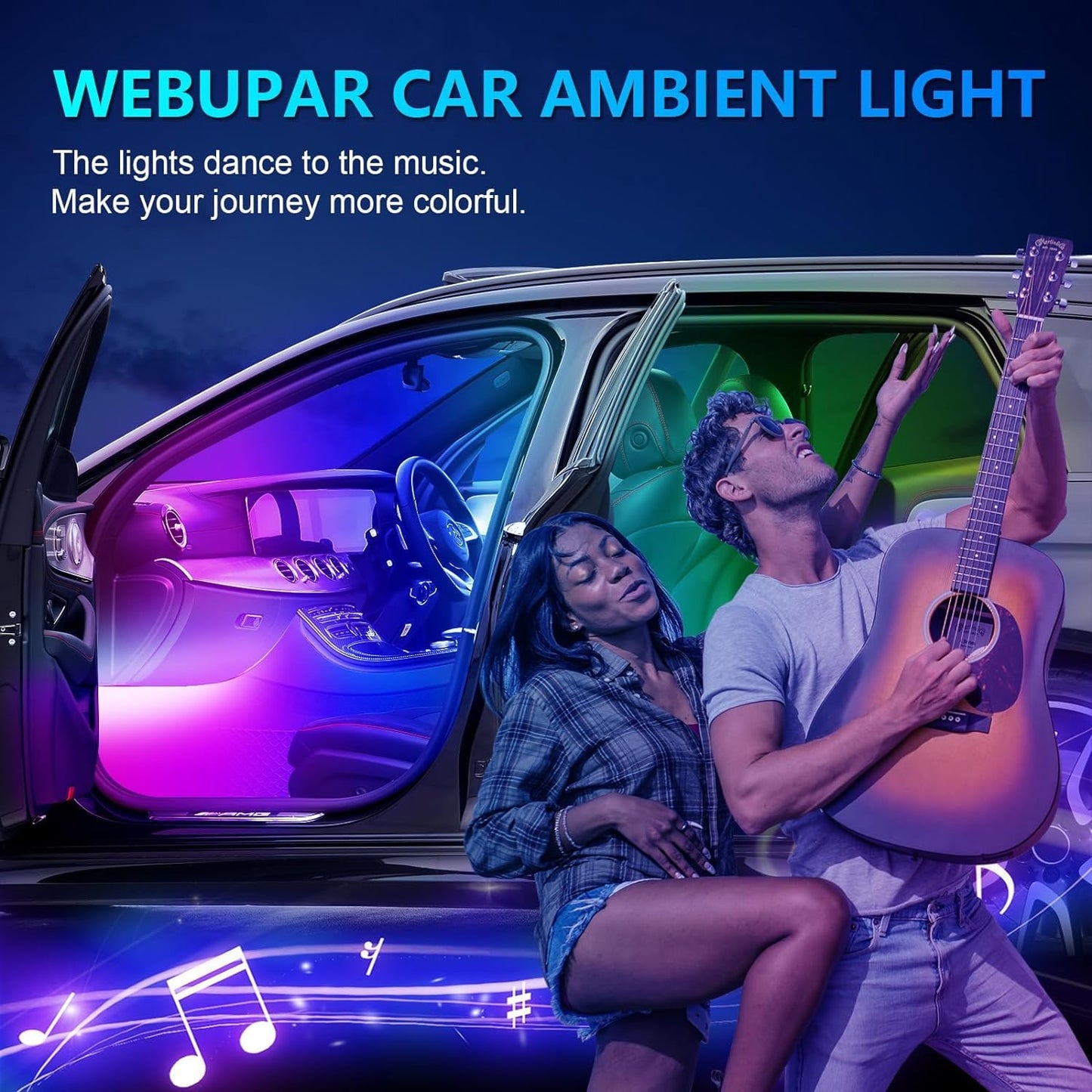 LED interior car lighting, 18 in 1 car interior lighting, LED car fiber optic strips, LED car ambient lighting, APP neon lighting for cars, RGB interior car lighting with music sync rhythm.