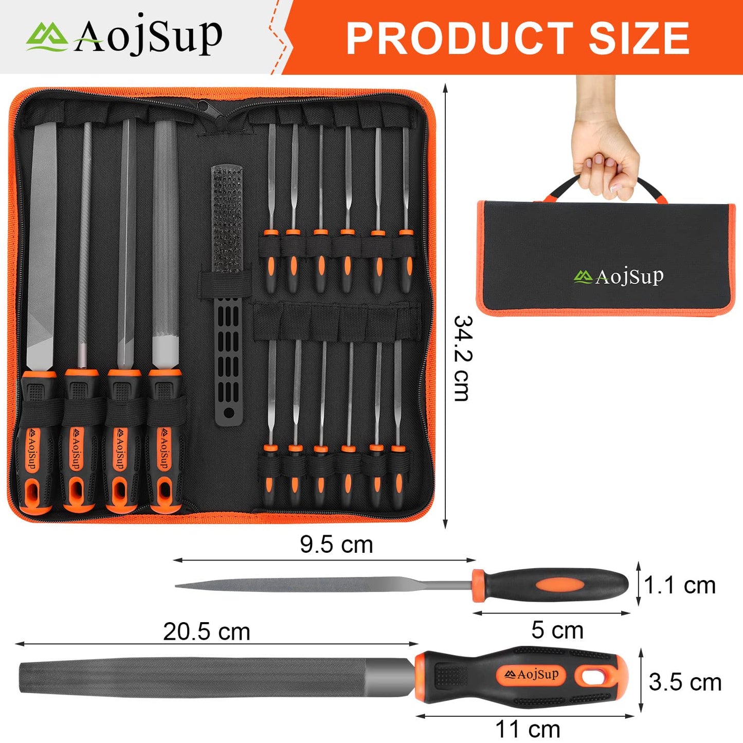 File Set, AojSup 18 pcs. File set for metal and wood with storage bag. High-quality professional file set for metal includes flat file, half-round file, round file, triangular file.