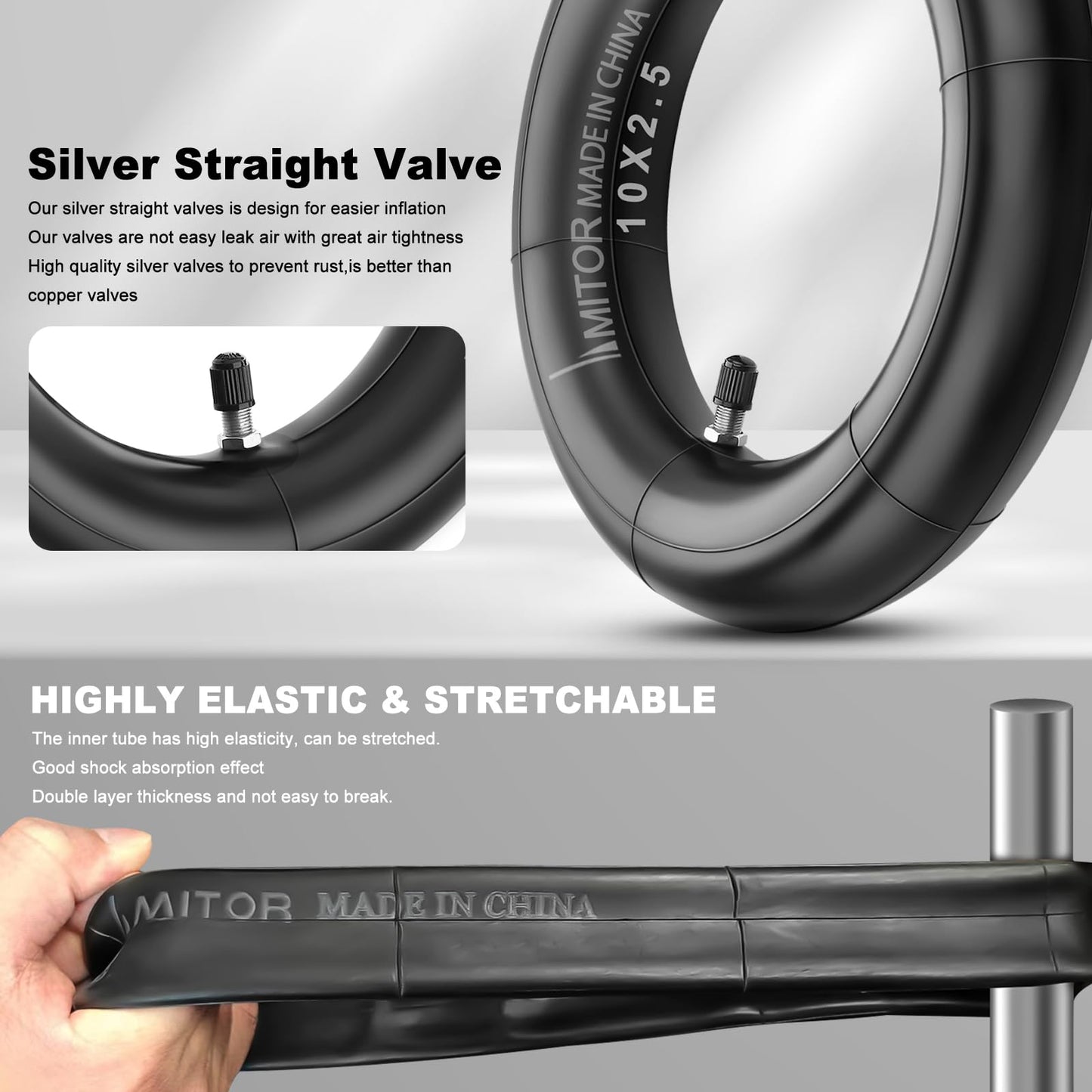 Amitor E Scooter inner tube 10x2.50 with 2 tire levers, 10 inch tube durable for Ninebot MAX G30D/G30D 2/G30/G30P/G30LP, 60/70-6.5 tube thickened with silver straight valve, 2PCS