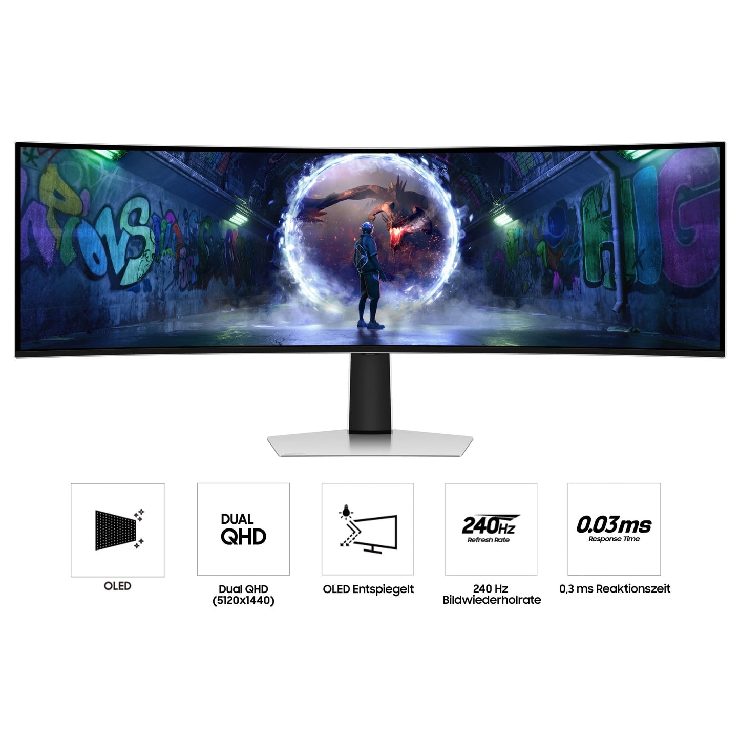 Samsung 49-inch Odyssey OLED G9 G93SD, DQHD (5120 x 1440), Gaming Monitor, PC screen, 240 Hz, OLED Glare Free, 0.03 ms response time, Gaming Hub, LS49DG934SUXEN