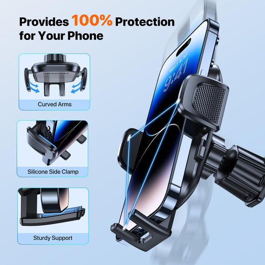 Miracase car phone holder, 360° rotatable universal phone holder for car vents, one-button release car holder for iPhone, Huawei, and other 4-7 inch smartphones.