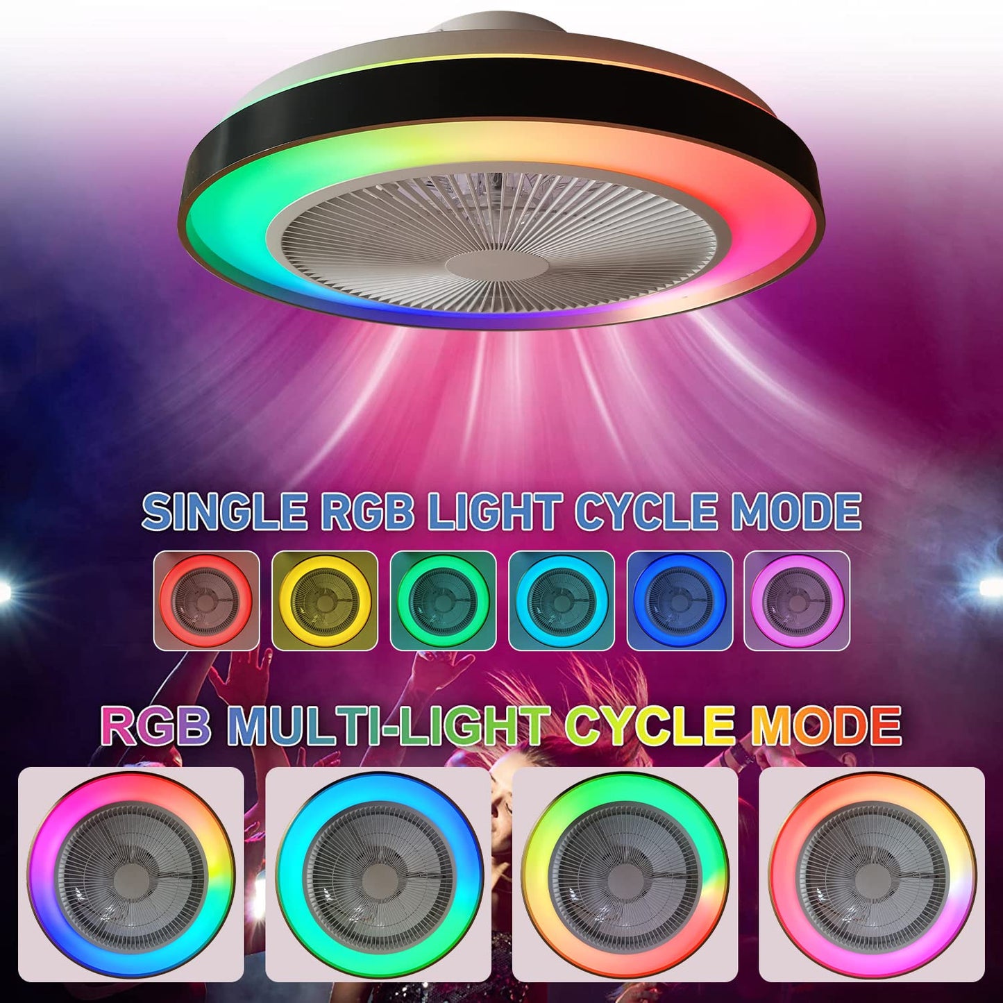 LED RGB ceiling light with fan Silent ceiling fan with lighting and remote control Dimmable Bluetooth speaker music fan lamp Modern ceiling lamp for bedroom living room fan π
