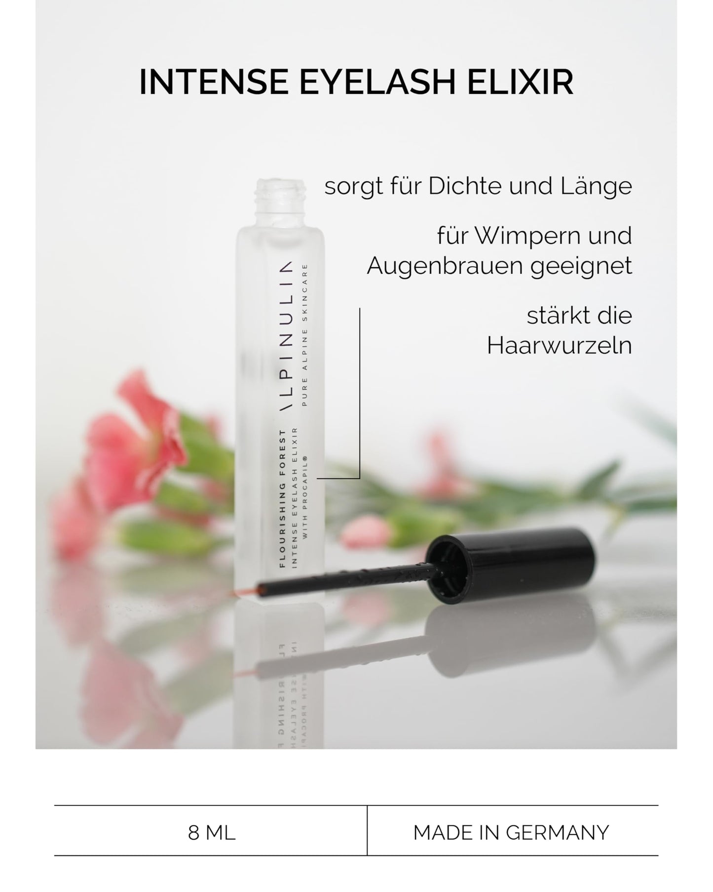 Alpinulin Flourishing Forest eyelash serum without hormones 8ml - Lash serum for healthy, thick eyelashes and eyebrows without hormonal side effects.