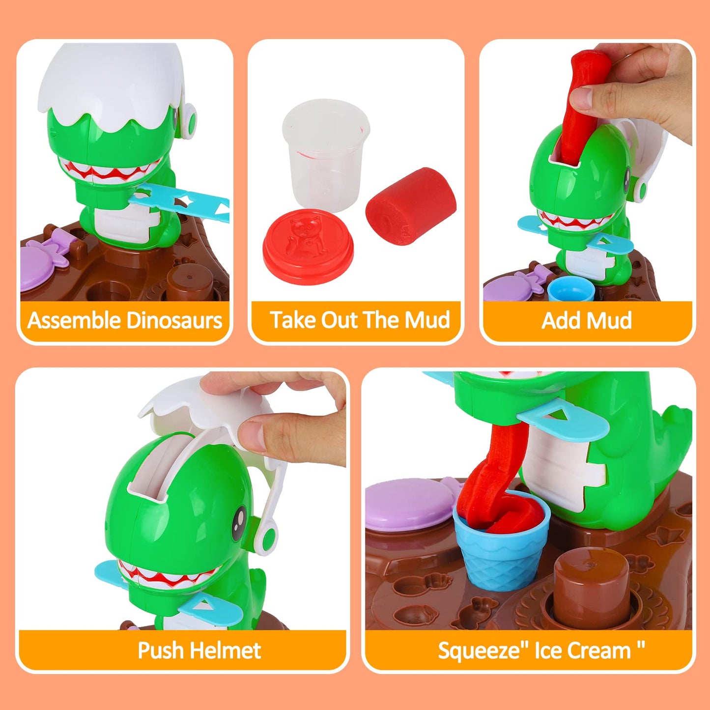 Herefun dough accessories set, Kitchen Creations dough tools for kids with 5 dough, kids' dough with accessories, Dinosaur Kitchen Dough Set for kids 4+ years old Christmas Birthday Gift