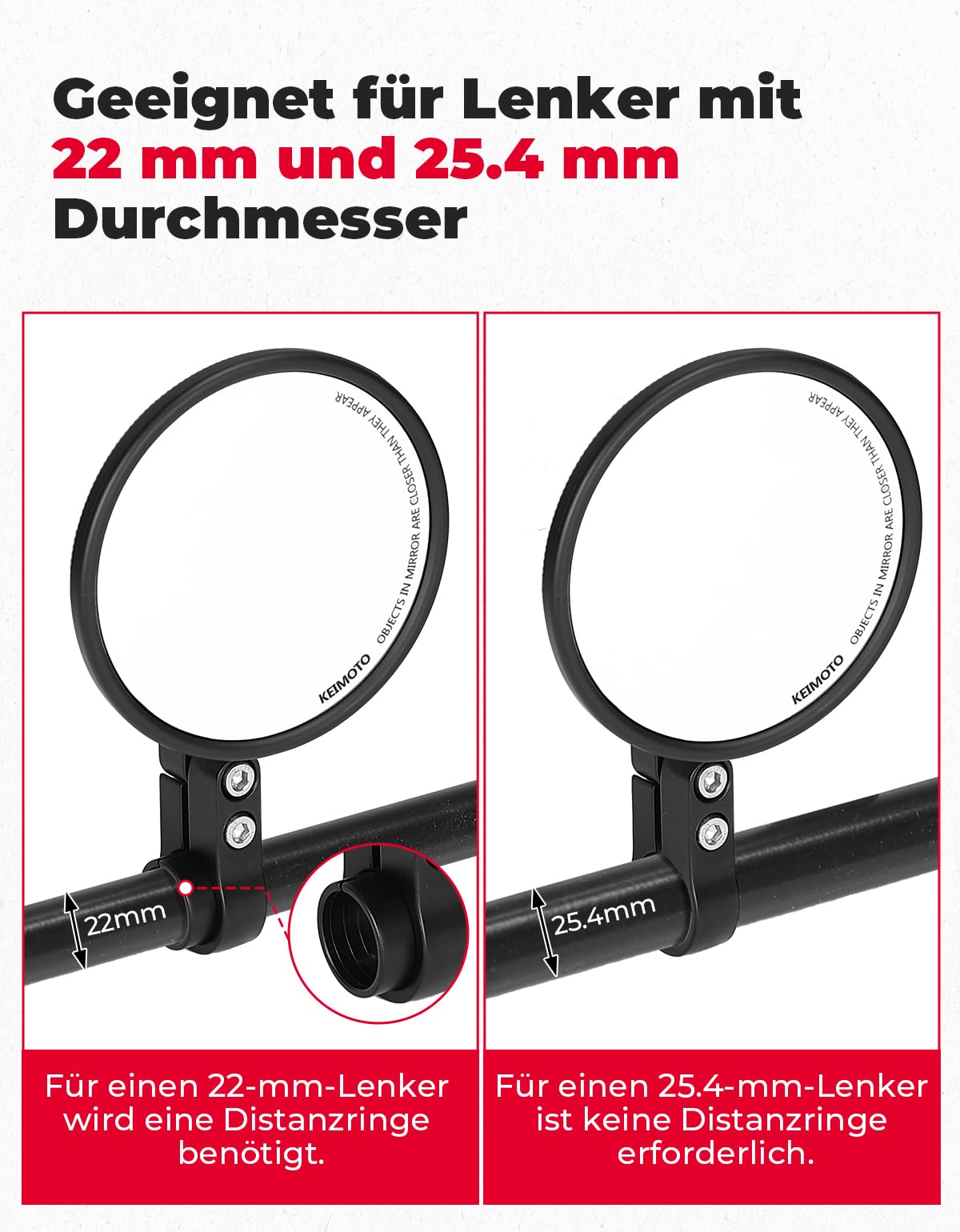 KEMIMOTO CNC Motorcycle Mirror E24 Approved, 360° Rotatable, 2 Pcs Round Bar End Mirrors, Motorcycle Mirrors Compatible with Most Motorcycles, ATV, Scooter, Moped