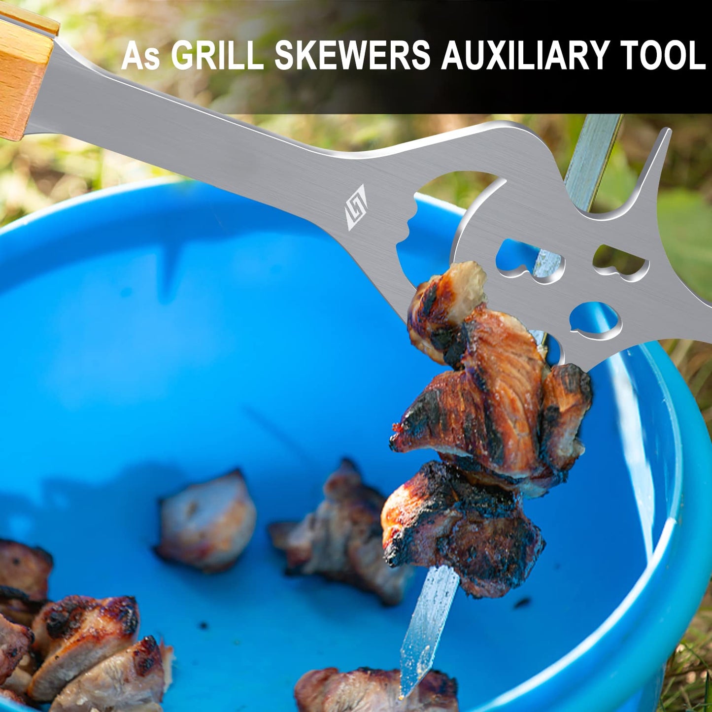 6-in-1 grill accessory-35cm meat fork, built-in grill tool set function, charcoal and gas grill accessory, kitchen helper, multifunctional grill utensil, grill accessory men's gift
