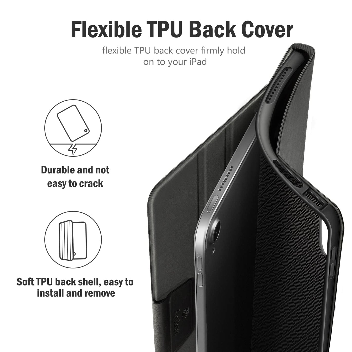 Antbox case for iPad (A16) 11th generation 2025 11-inch/iPad 10th generation 2022 10.9-inch with pencil holder Pencil Holder Auto Sleep/Wake Function PU Leather Cover Protective Case (Black)