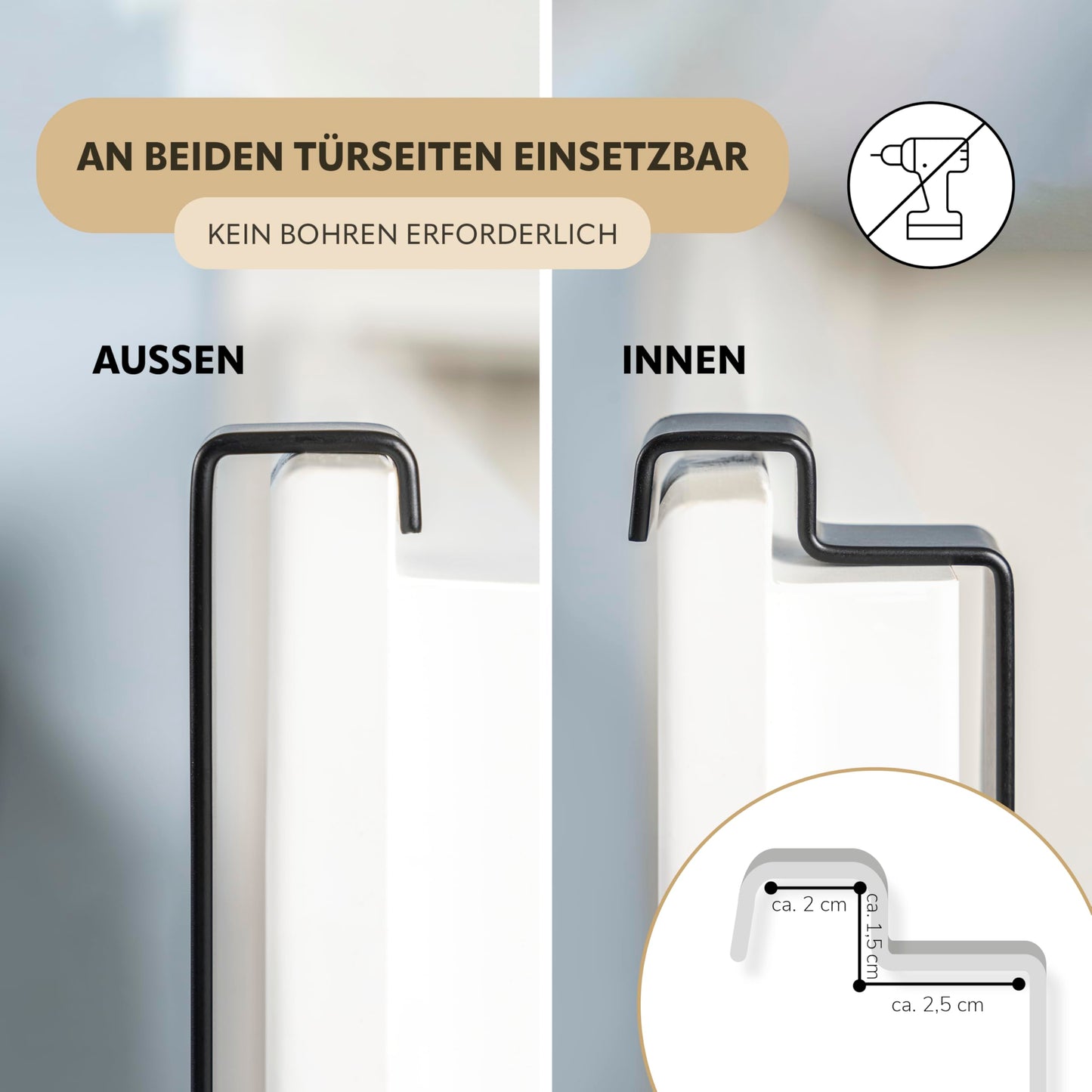 eluno Over-the-Door Hanging Shelf made of metal and bamboo, door towel holder with 3 towel bars, 4 handy hooks, for hanging without drilling (Black)