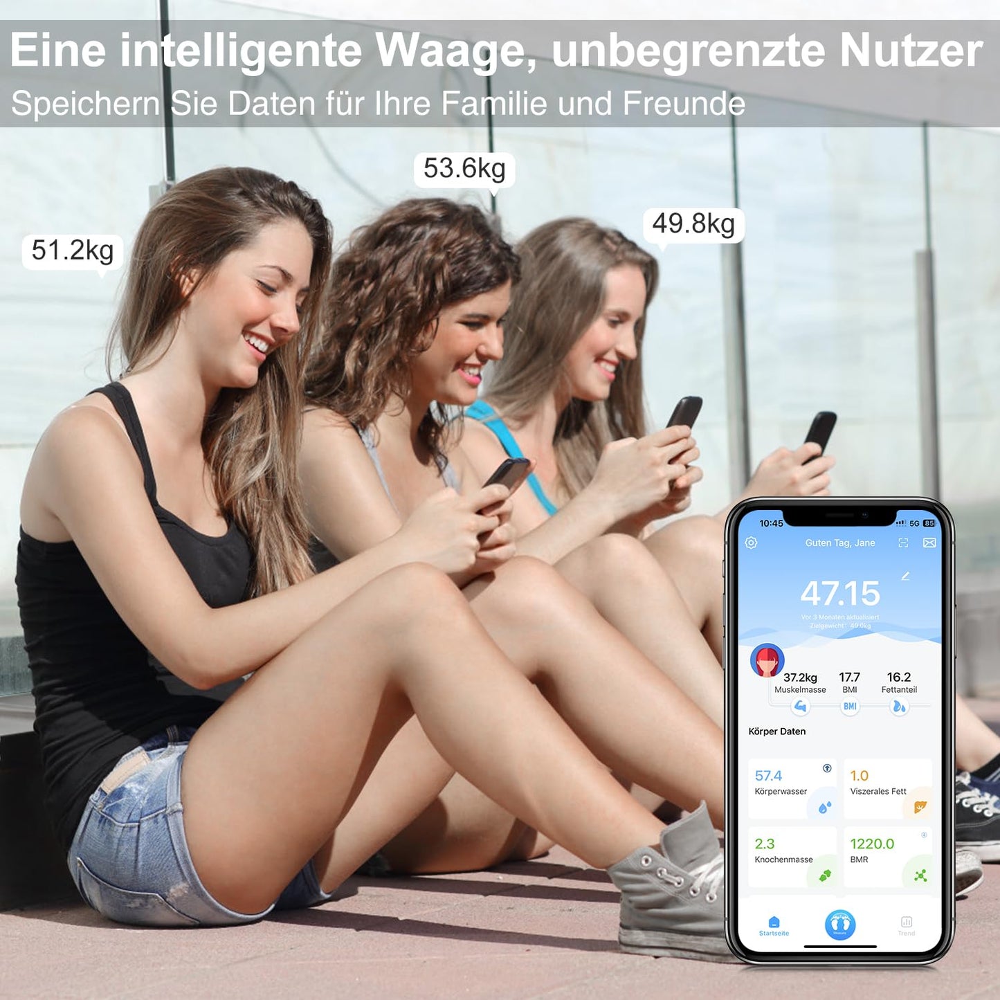 INSMART Digital Body Weight Scale, Bluetooth Body Fat Scale for BMI, Weight, Body Fat, Heart Rate, Muscle Mass, Water, Protein, Skeletal Muscle, Bone Weight, BMR, etc.