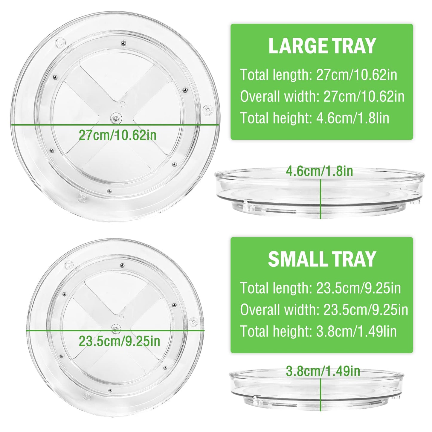 Refrigerator turntable, 2-piece Lazy Susan refrigerator organizer, clear turntable for kitchen cabinet, 360-degree rotating spice rack cabinet organizer (large + small)