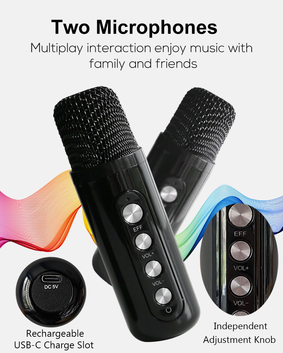 Portable karaoke machine with 2 microphones, Bluetooth karaoke set for kids and adults with voice changing effects & LED lights. Perfect for boys and girls gifts and home parties.