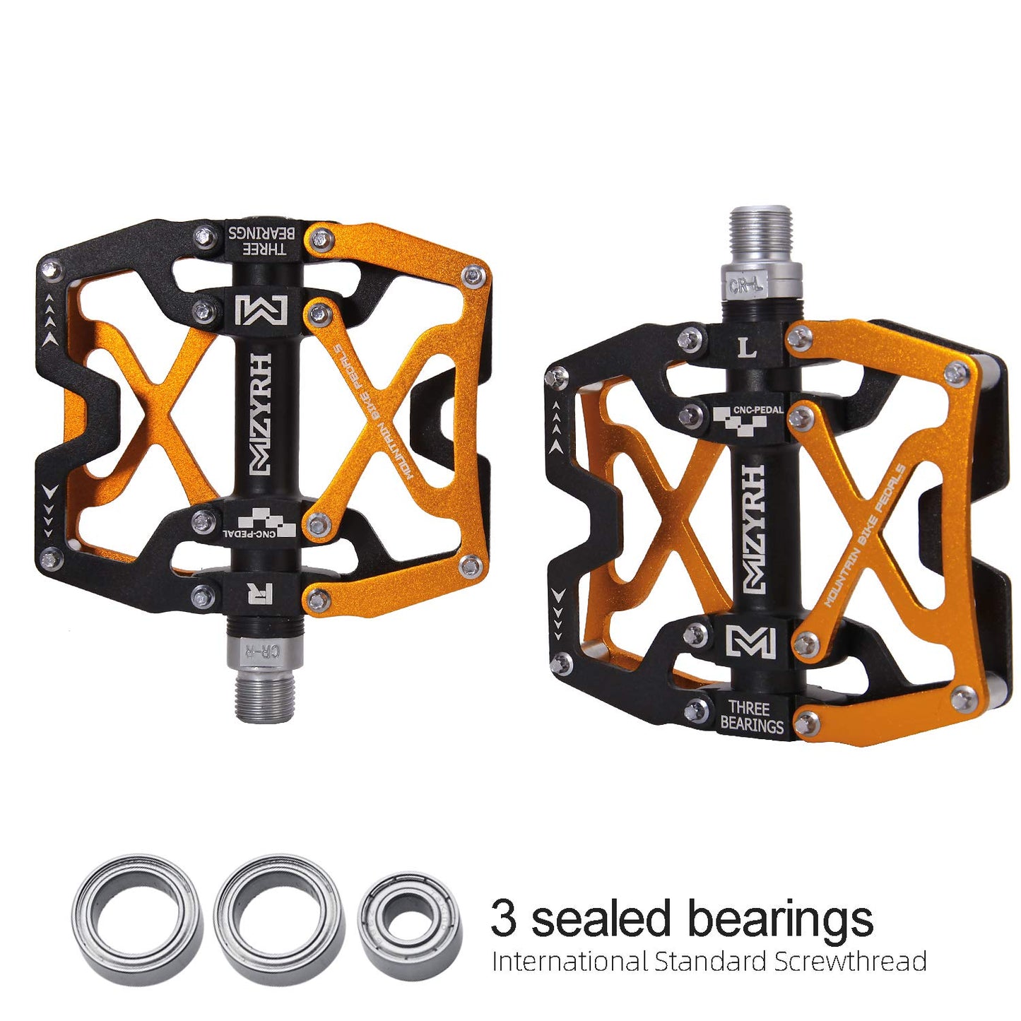 MZYRH mountain bike pedals, ultra strong colorful CNC machined aluminum alloy 9/16" spindle seal 3 bearing durable waterproof anti-dust