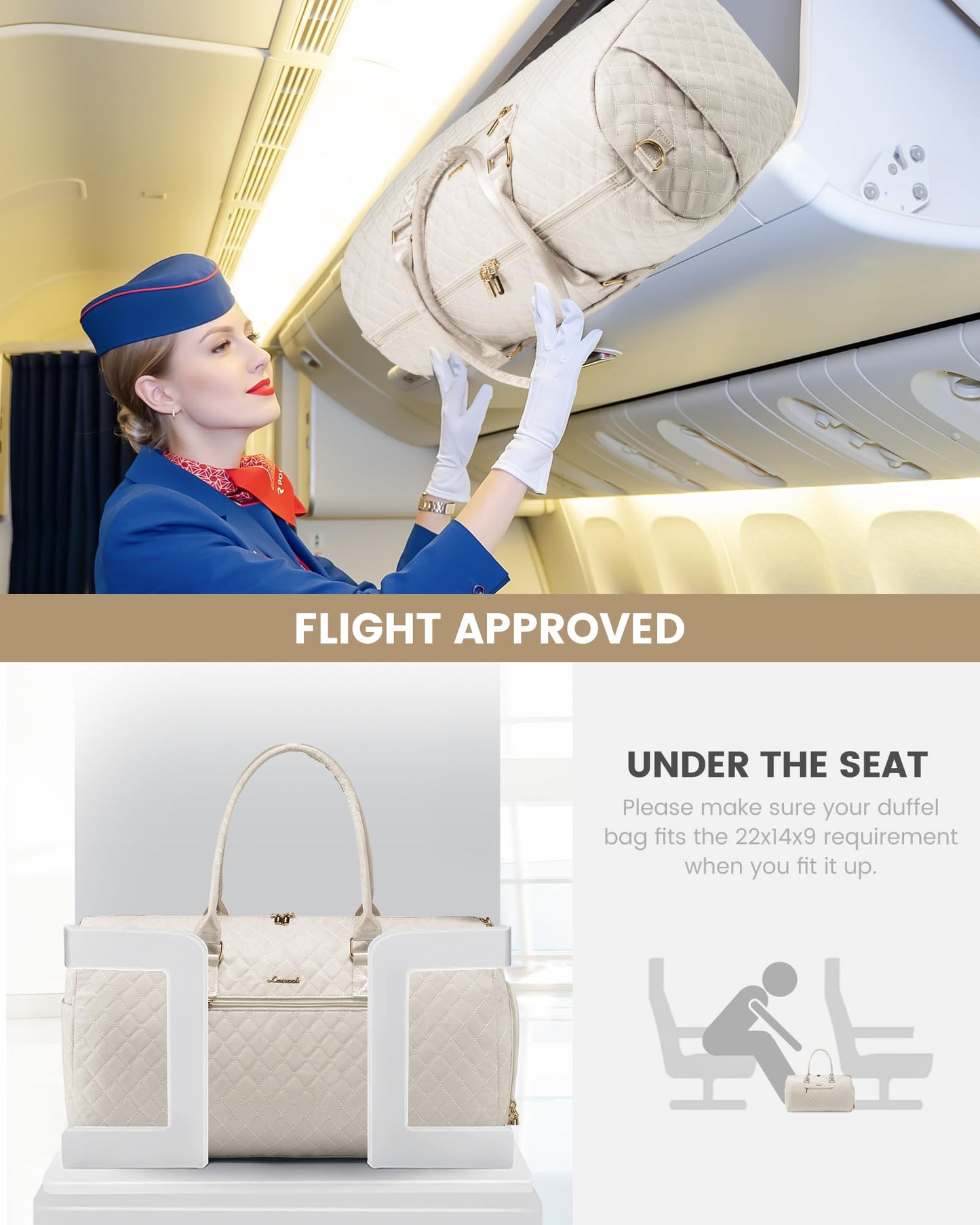LOVEVOOK Travel Bag for Women, Weekender Sport Bag with Hospital Bag for Birth, Toiletry Bag, Shoe Compartment & Wet Pocket, Waterproof Gym Bag, Carry-on Bag for Airplane Travel, Beige