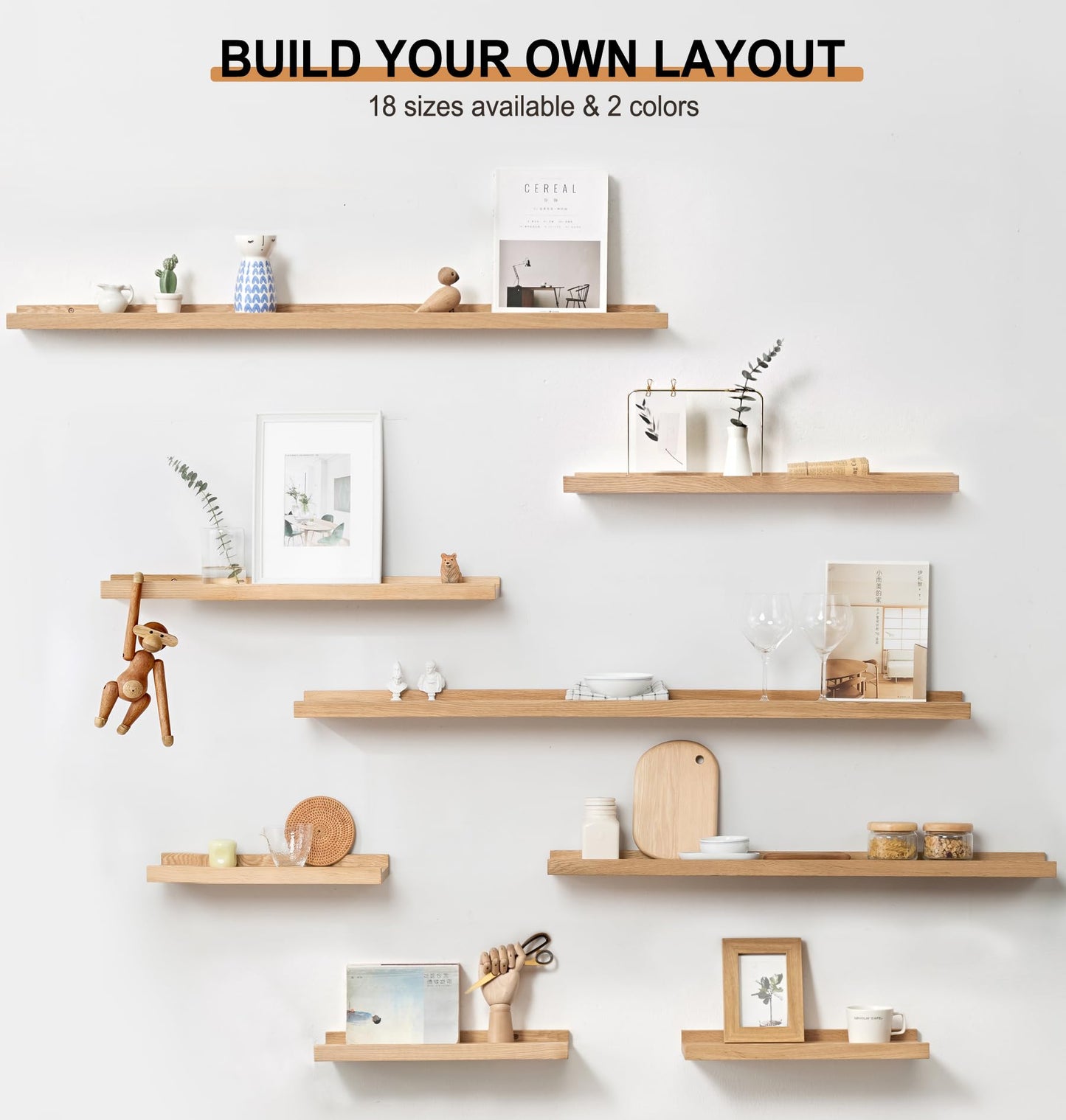 Gieanoo wooden picture rail, 100cm oak shelf solid floating wall shelf spice rack shelf board hanging shelf ideal for living room bedroom bathroom (100cmx10cm)