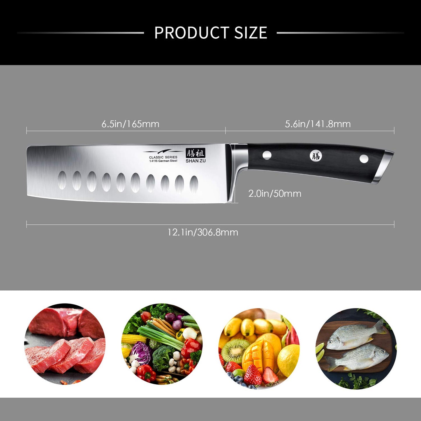 SHAN ZU Chef's Knife Nakiri Kitchen Knife Professional Knife 16.5 cm German Stainless Steel Extra Sharp Blade with Ergonomic Handle Exquisite Gift Packaging