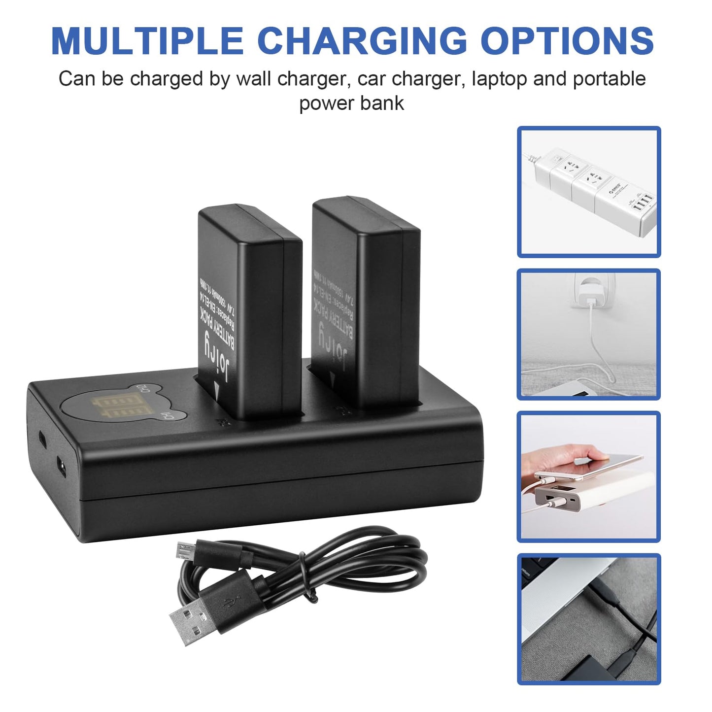 2X EN-EL14 EN-EL14a Replacement Battery Compatible with Nikon D5600 D5500 D5300 D5200 D5100 D3500 D3400 D3300 D3200 D3100 Df Coolpix P7800 P7700 P7200 P7100 P7000