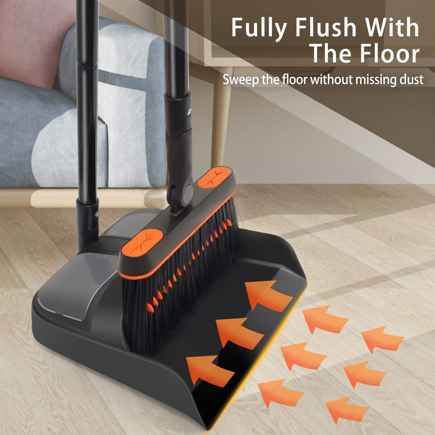 JEHONN Broom and Dustpan Set with Long Handle, 180° Rotatable Sweeper and Dustpan Combo for Home, Office, Lobby Cleaning