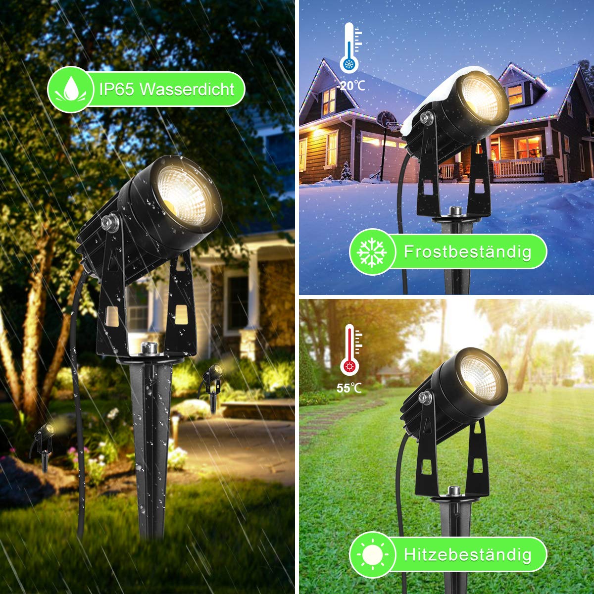 AIMHEIM 6-pack LED spotlight with stake, 3W garden light with plug, 2160LM, warm white outdoor light IP65 waterproof path lighting LED garden lighting for outdoor, wall, tree, lawn