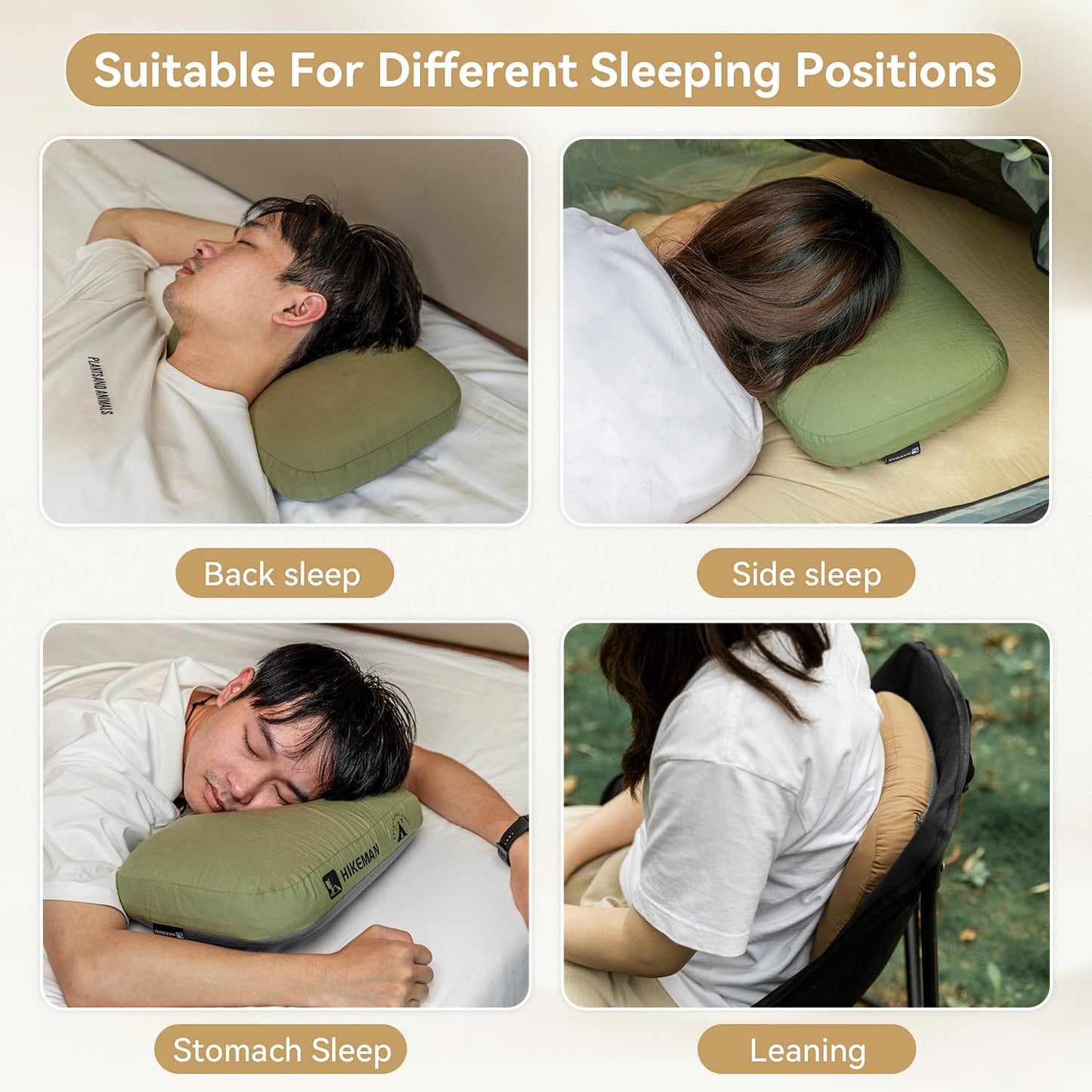 HIKEMAN camping pillow compressible travel pillow - ultralight neck pillow made of Memory Foam, beach pillow head pillow for travel, hiking, outdoor activities (Army Green)