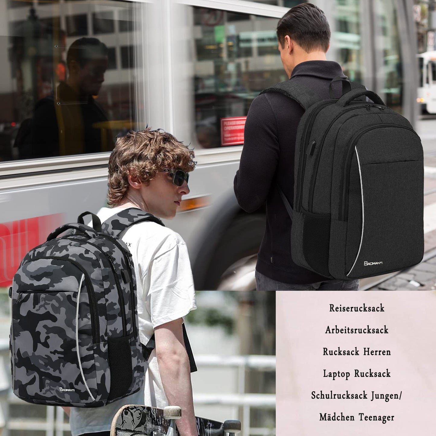 BAOMANYI backpack for men, large school backpack for teenage boys, 18.4 inch waterproof laptop bag, big notebook school bag for work, travel, business, school backpack.