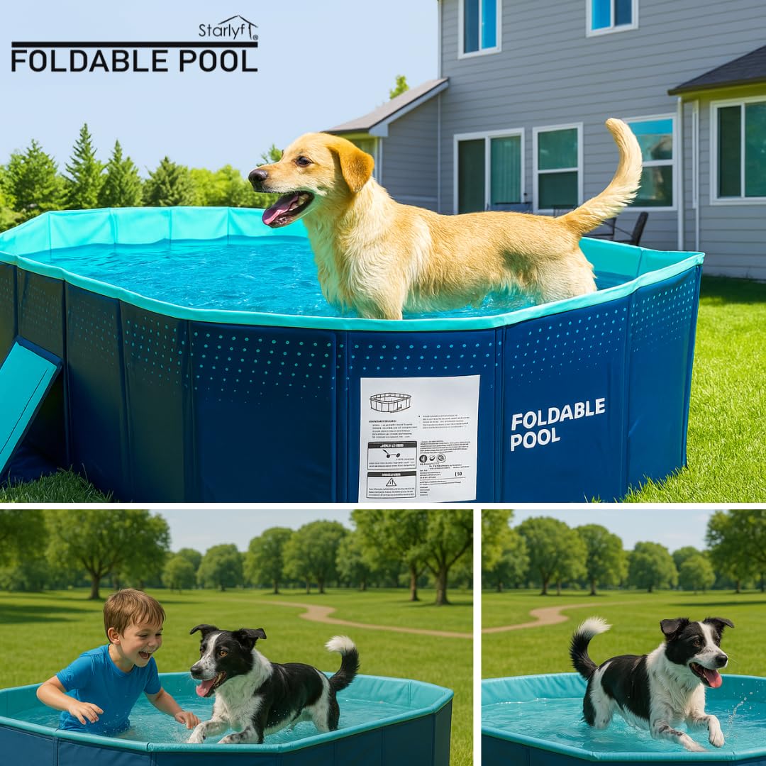 INDUSTEX Foldable Pool, 130 x 90 x 45 cm, Children’s Pool, Portable Dog Pool, Foldable Pool, Bathtub, Pool Toy, Suitable for Children, Medium-sized Pets