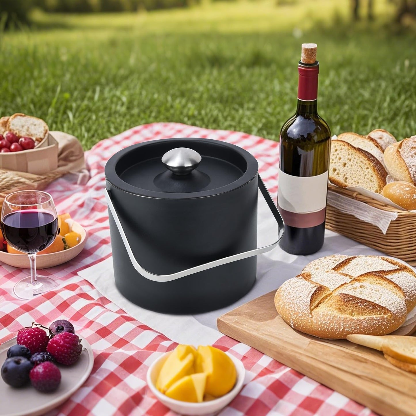 3L Modern insulated ice bucket with silicone lid,stainless steel ice cube container,double-walled stainless steel ice bucket,ice container for ice cubes ice bucket with strainer tongs,ice cooler for beer,champagne,wine