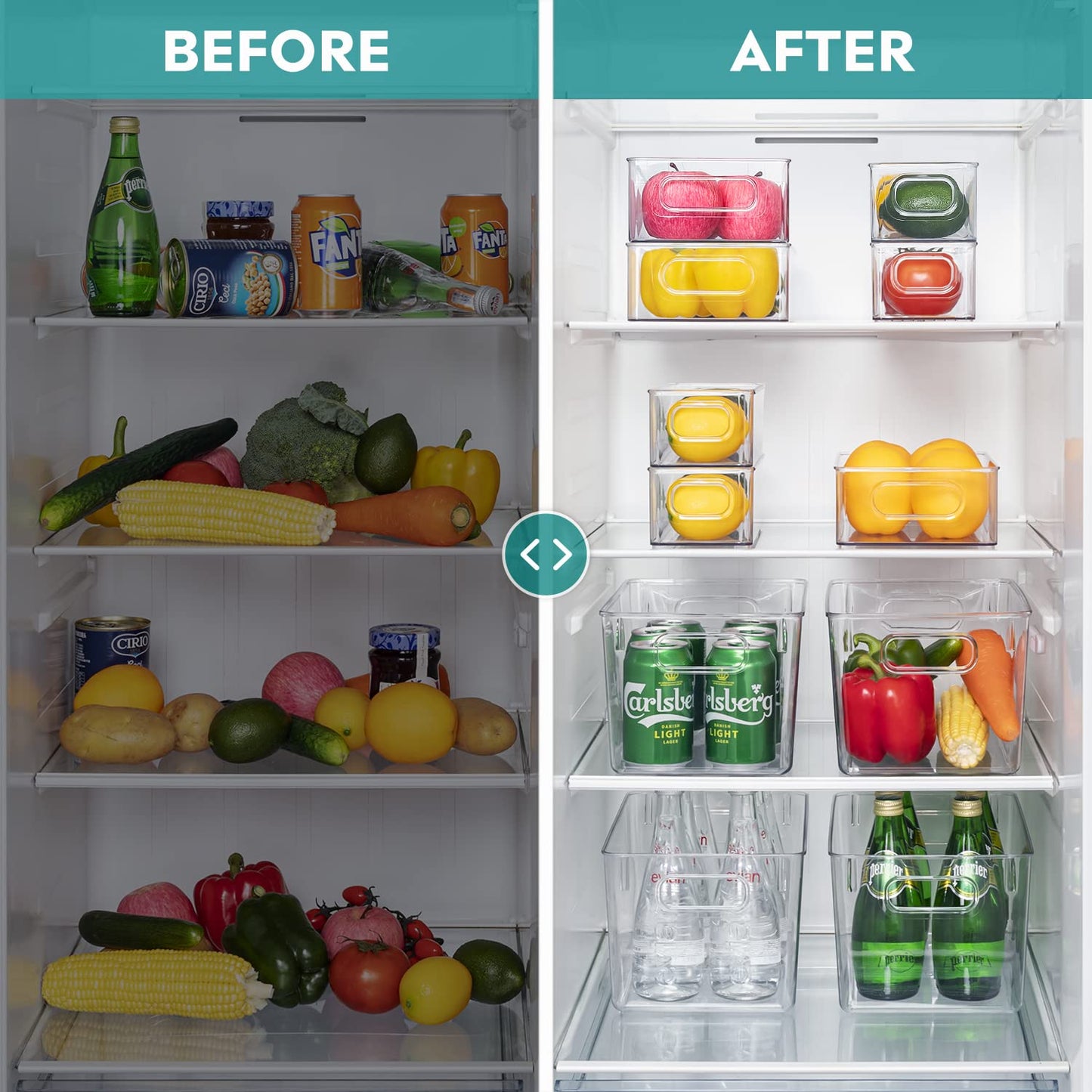 THLEITE Refrigerator Organizer 12 Piece Set (4 Upgraded Large/4 Medium/4 Small), Pantry Storage Containers, Transparent Storage Box, perfect for Kitchen, Fridge, Cabinets - BPA Free