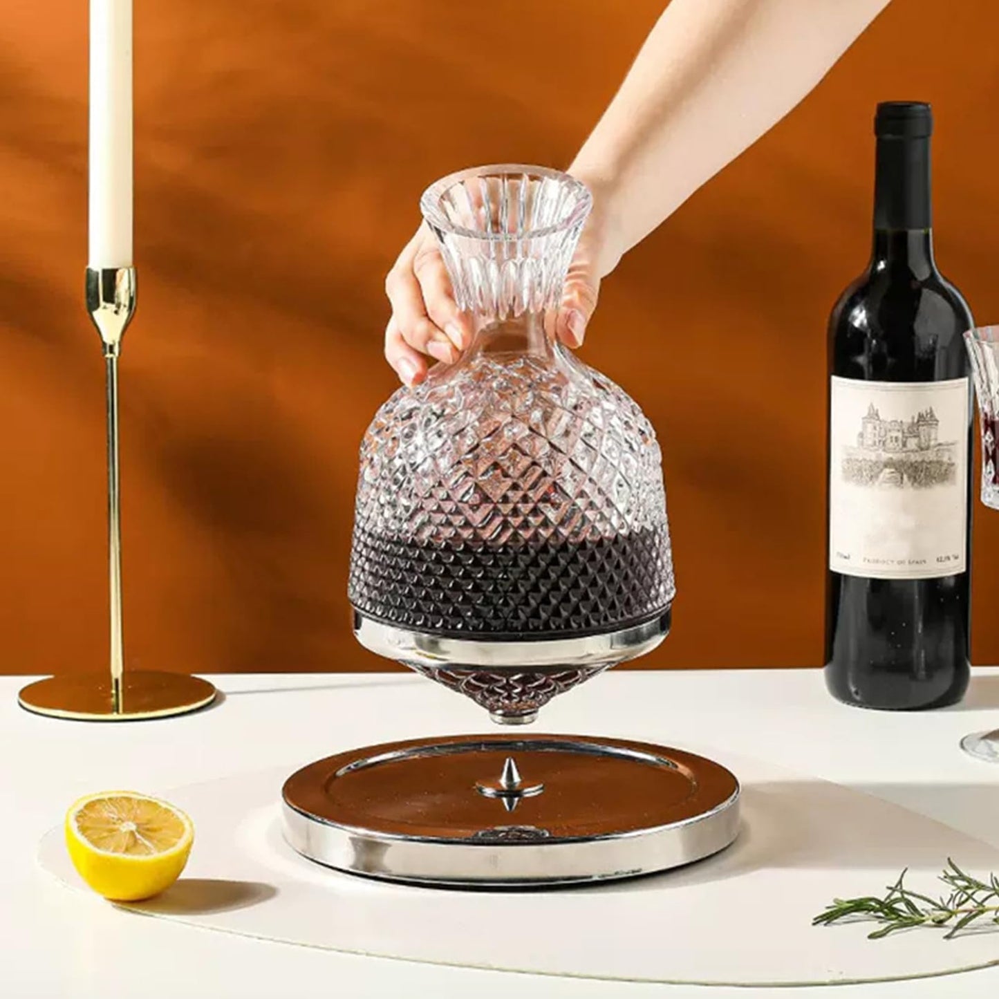 Decanter red wine, wine carafe, 1200ml decanter, 360-degree rotating wine decanter, rotating wine decanter, red wine decanter for wedding gift birthday Helovers'day Christmas Day