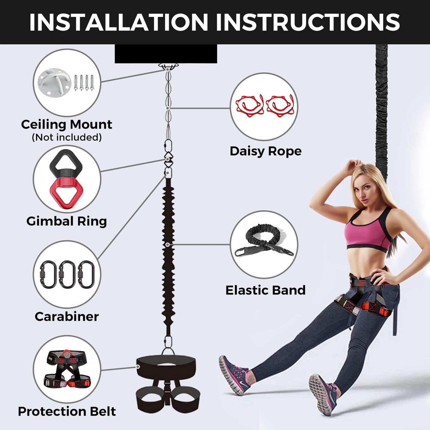 DASKING Heavy Bungee Band Set, Air Yoga Resistance Bungee Stretch Belt, 4D Bungee Dance Rope, Exercise Resistance Belt Training Fitness Home Gym Professional Training Equipment