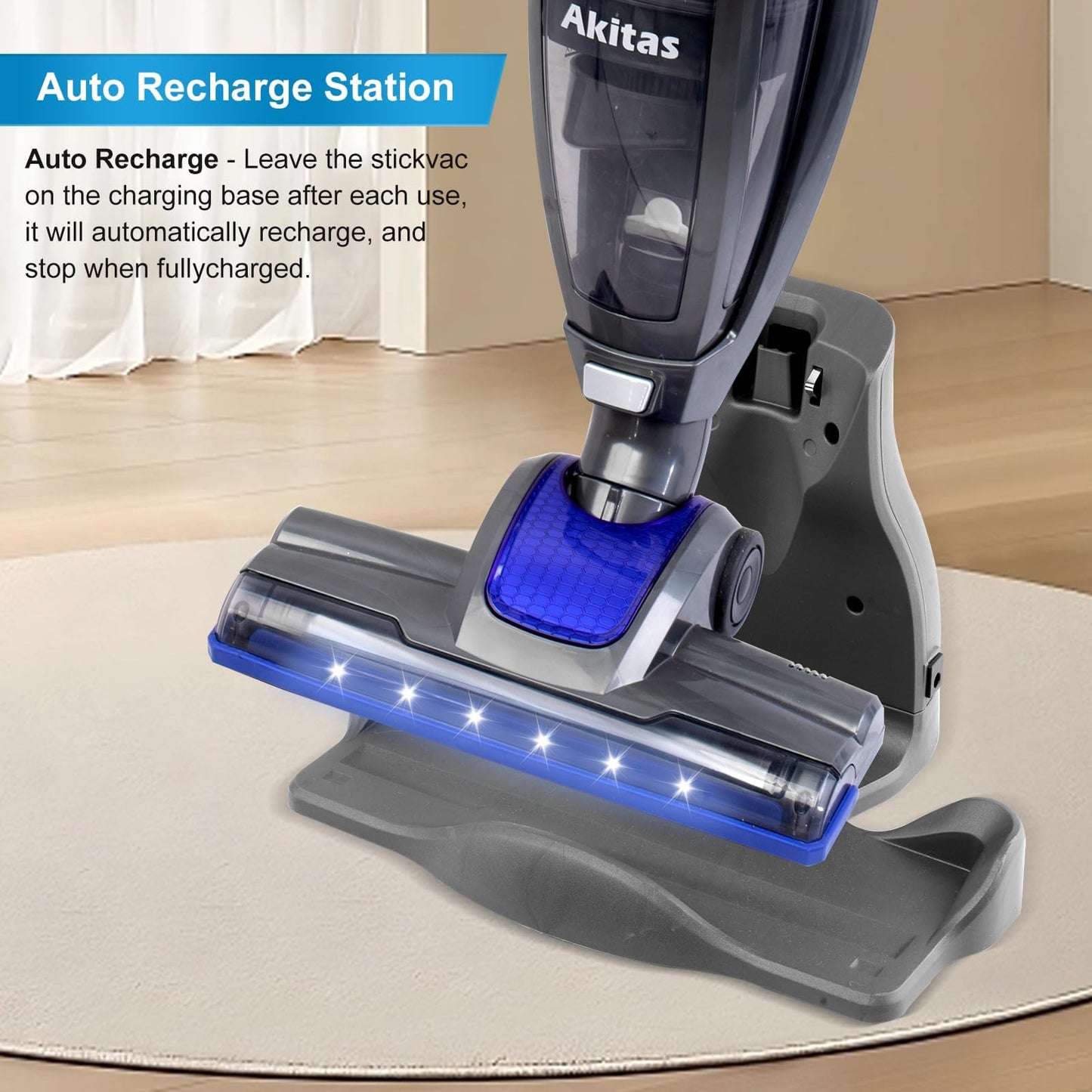 Akita's cordless 3in1 handheld and vertical vacuum cleaner 22.2V 150W rechargeable lithium battery for floors, carpets, pet hair. (AKU10)