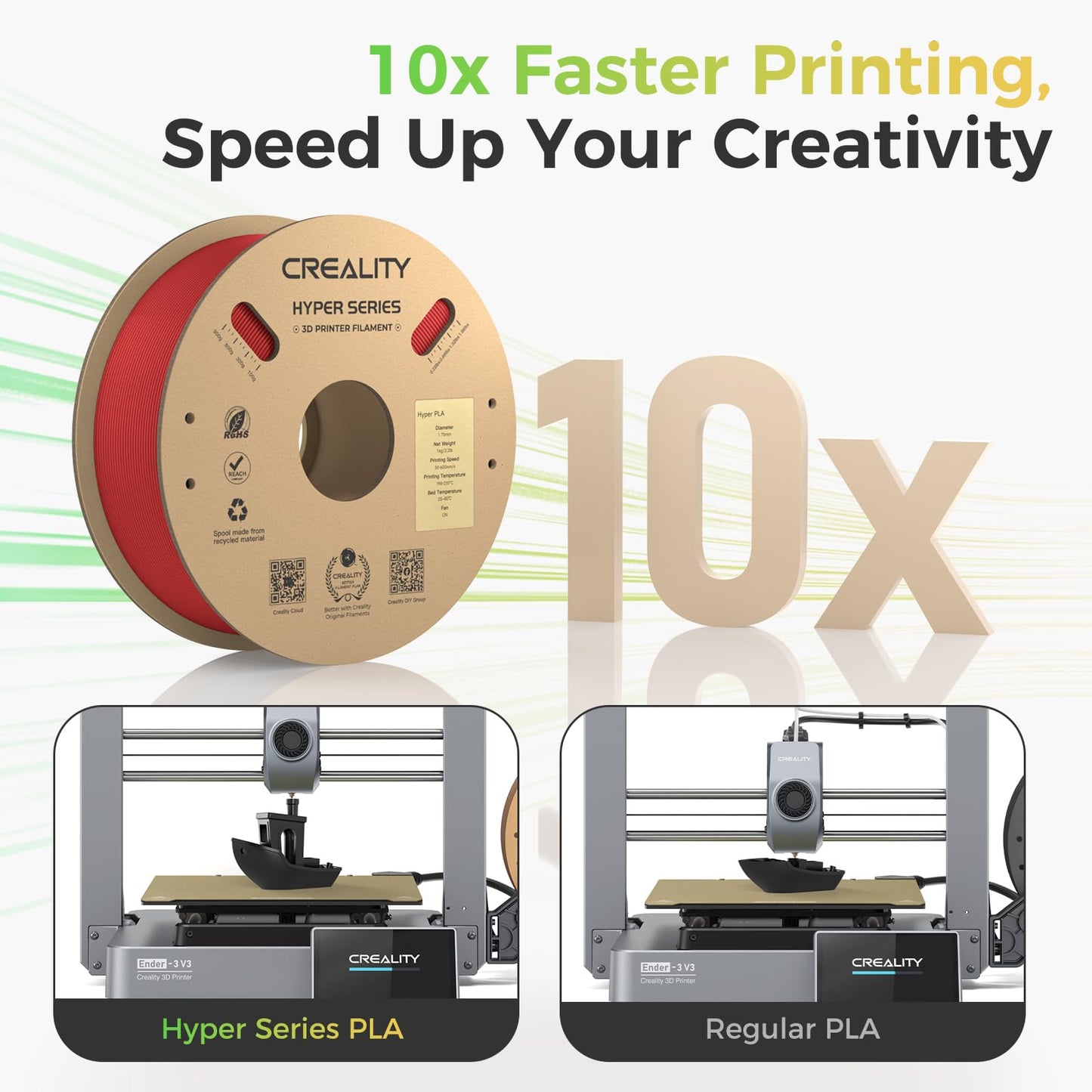 Creality Official Hyper PLA Filament Red 1KG, 3D Printer Filament for high-speed printing, durable and resilient, smooth, overhang performance dimensional accuracy +/-0.03mm, 2.2lbs/Spool.