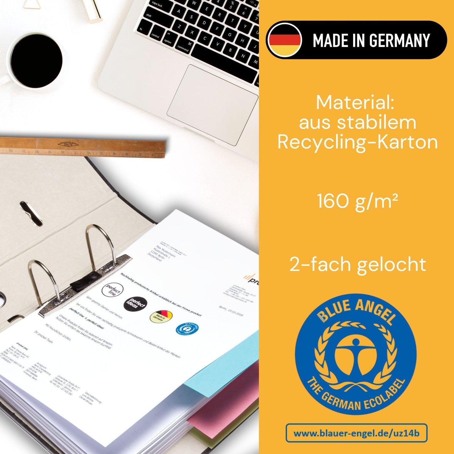 perfect line 3,000 index dividers for A4 folders, dividers made of recycled cardboard, MADE IN GERMANY, 5 colors, punched holes (30 x 100 pcs)