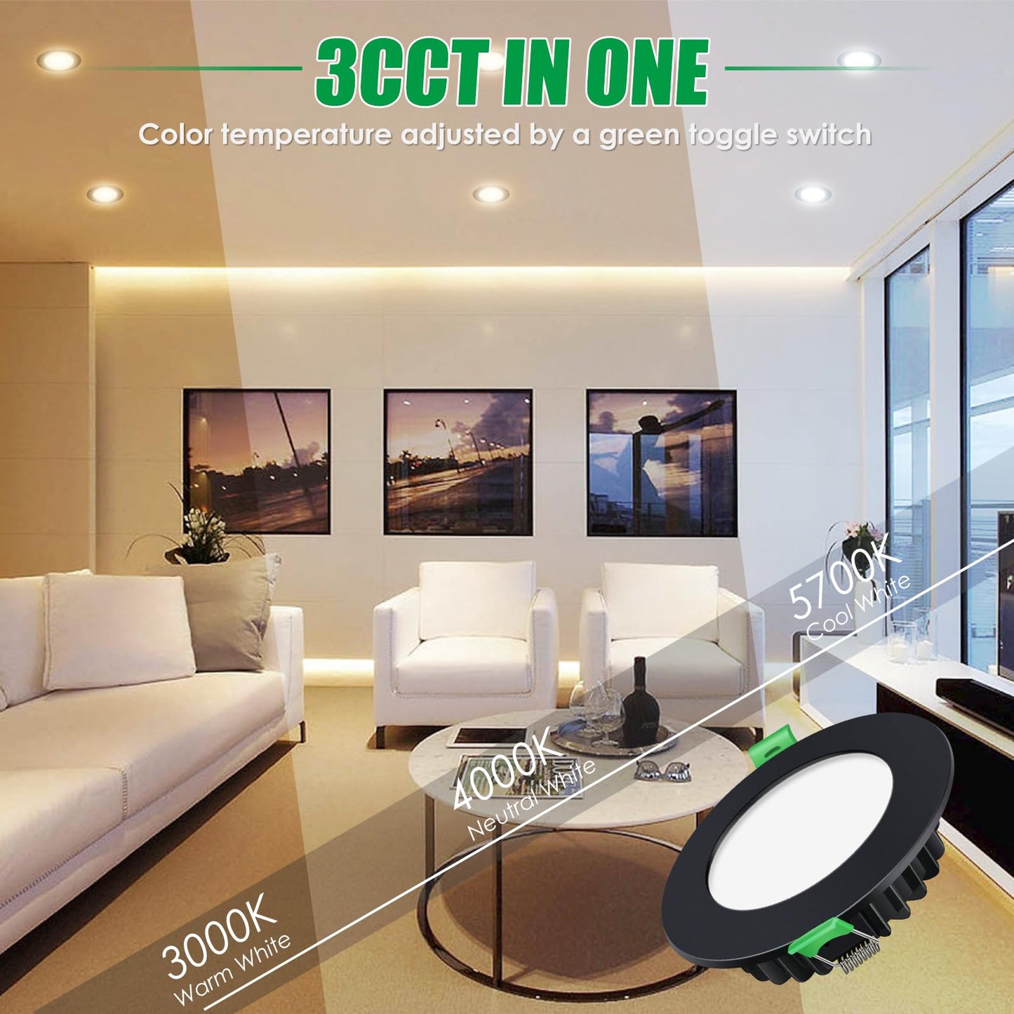 ALUSSO LED Recessed Spotlight Black 230V Dimmable 8W IP65 LED Flat Warm White Neutral White Cool White Recessed Ceiling Spots Recessed Spotlights Ceiling Lights for Bathroom Kitchen, Set of 6