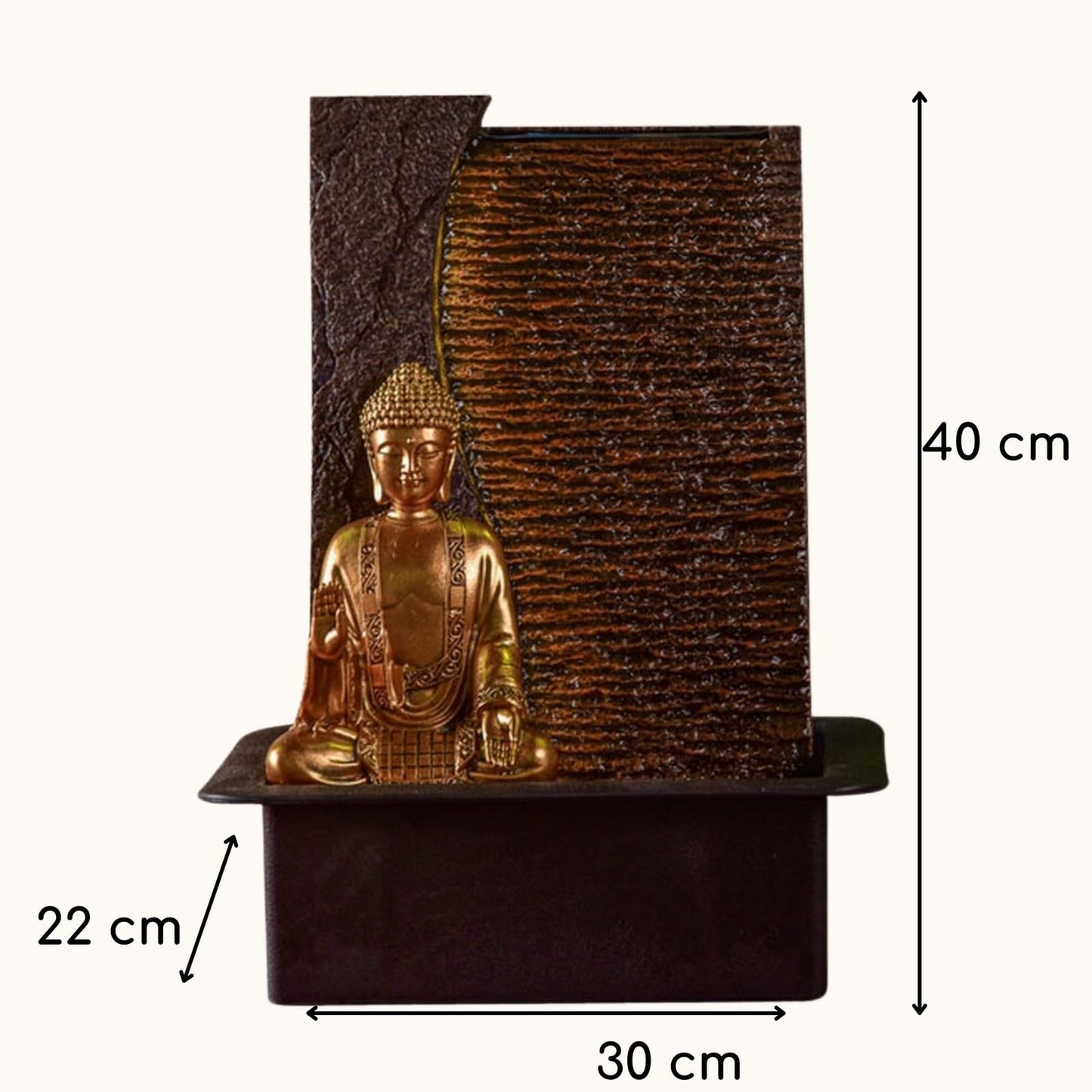Zen'Light - Buddha Jati room fountain with removable yellow LED strip - Zen decor ideal for meditation and relaxation - Quiet water pump - Lucky fountain with closed circuit - H 40cm