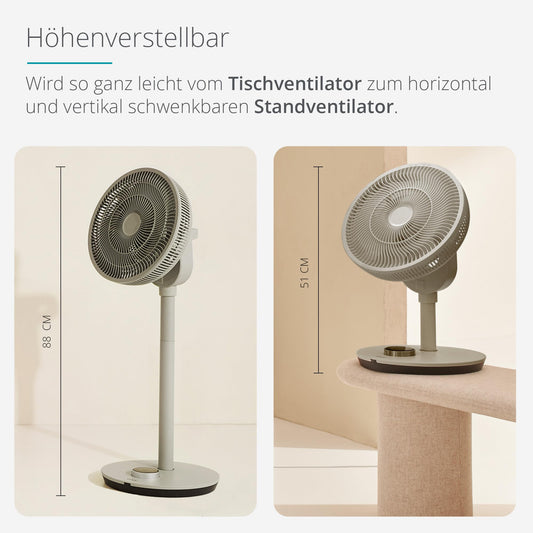 Duux Whisper Flex Smart Stand Fan - Remote & Smartphone Control - Height Adjustable 51-88cm - Quiet Fan with Night Mode and Timer - Energy Efficient 2W, Battery-free - Sage