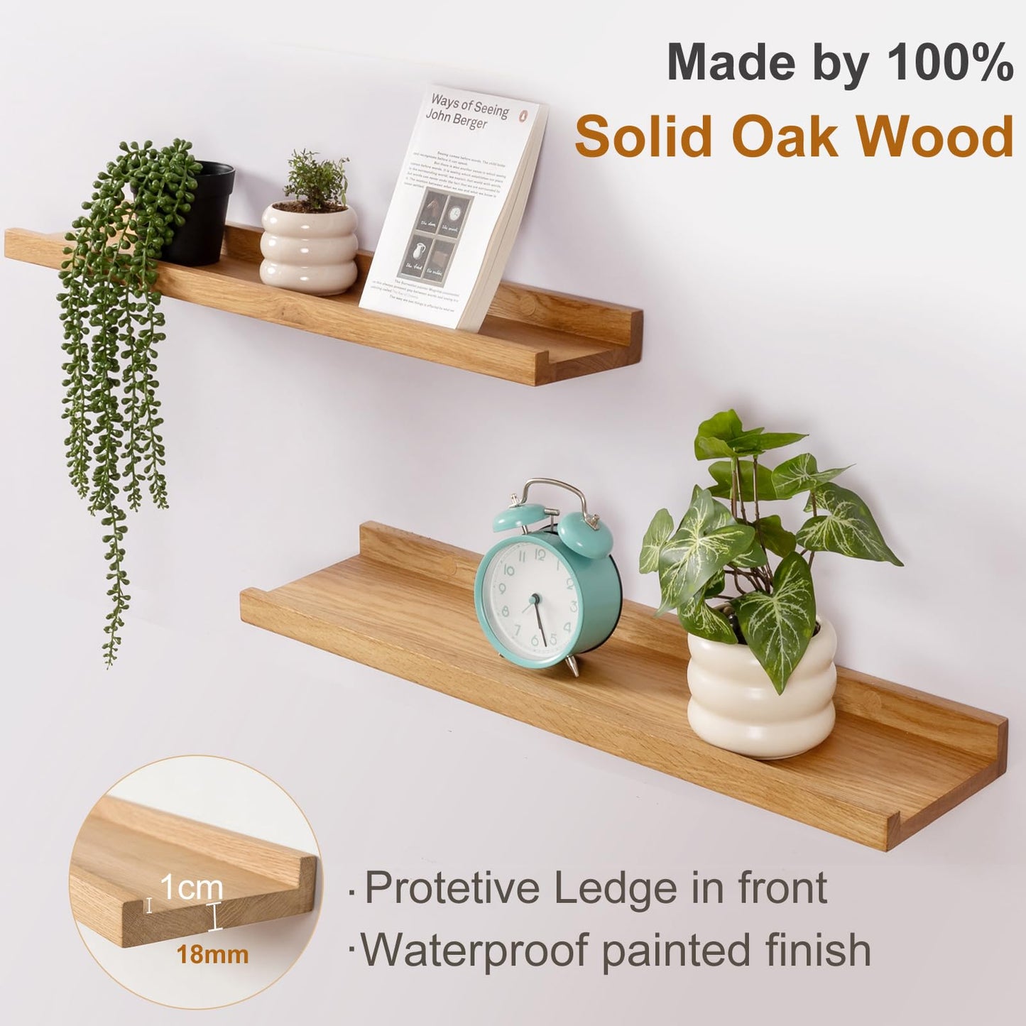 Gieanoo wooden picture rail, 100cm oak shelf solid floating wall shelf spice rack shelf board hanging shelf ideal for living room bedroom bathroom (100cmx10cm)