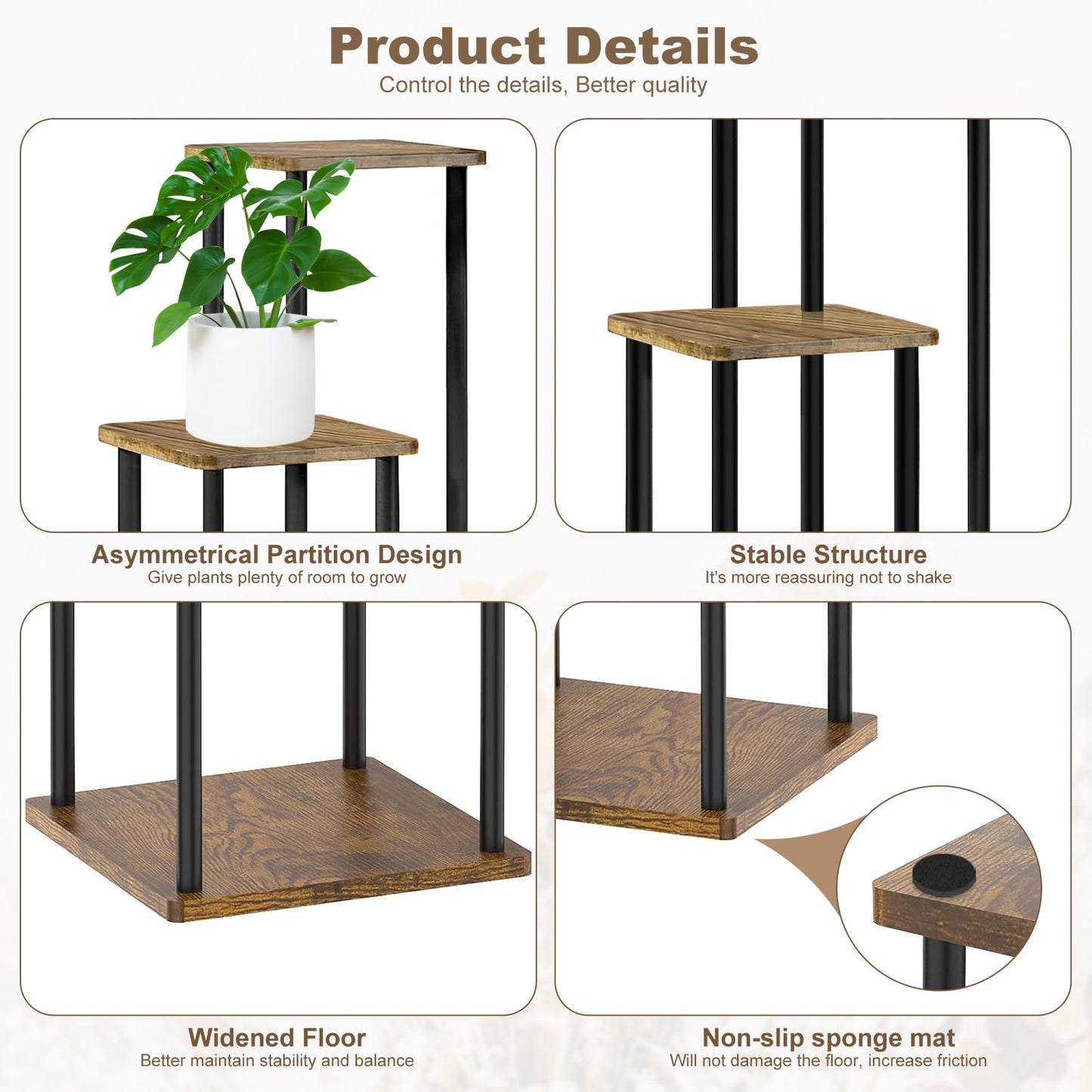 YOCOMEY 4-Tier Wooden Flower Rack Plant Stand, Multi-layer Flower Shelf Plant Shelf Flower Bench Flower Stairs Plant Stairs Display Rack for Indoor Garden Balcony Decor (Black)